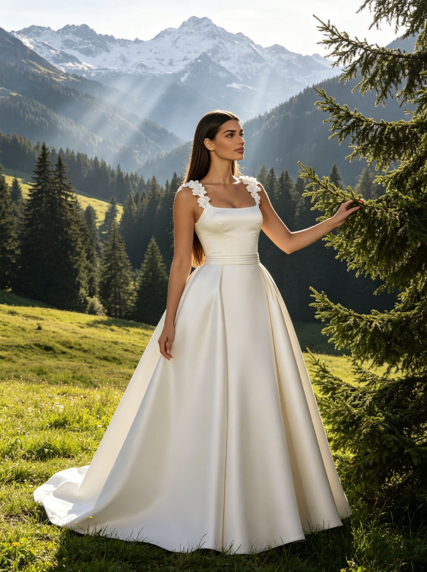 White Women's Sleeveless Square Neck Straps A-line Wedding Dress
