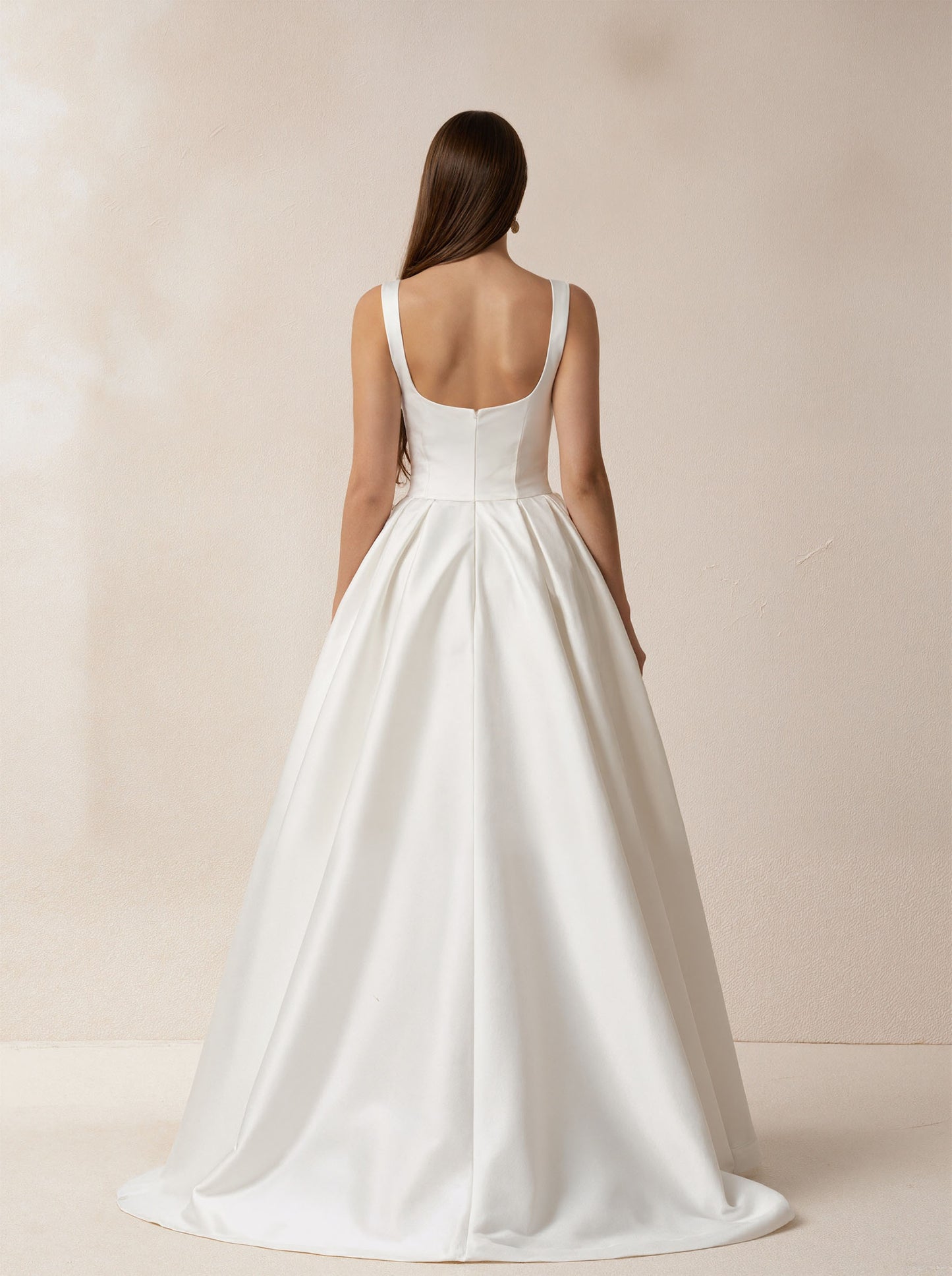 Women's Sleeveless Square Neck Straps A-line Wedding Dress