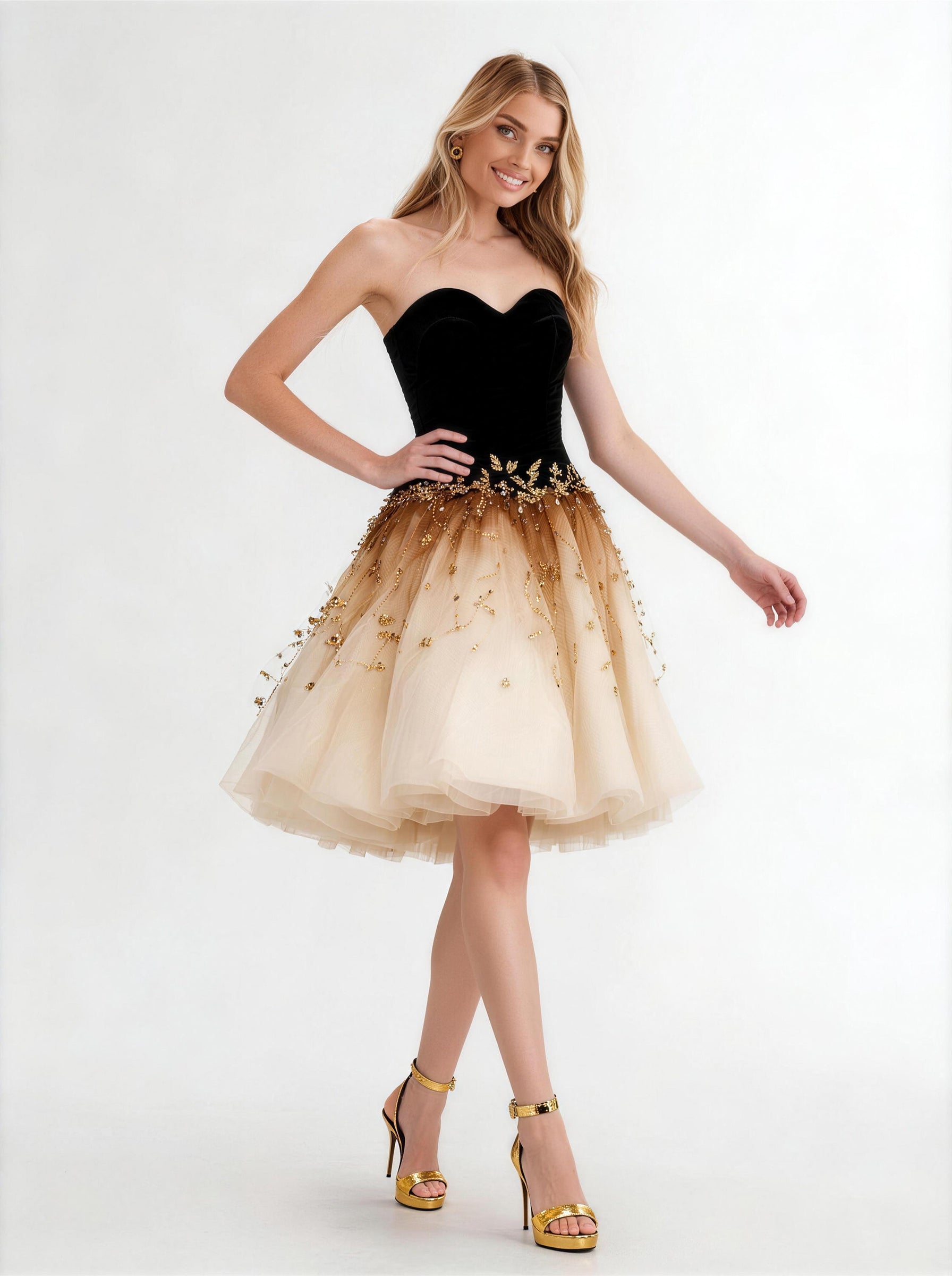 Black and Gold Fitted Tull Skirt，Formal Homecoming Dress
