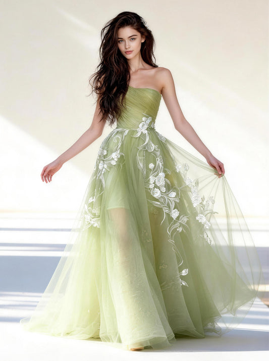 Green Tull Long Prom Dress,Formal Evening Dress