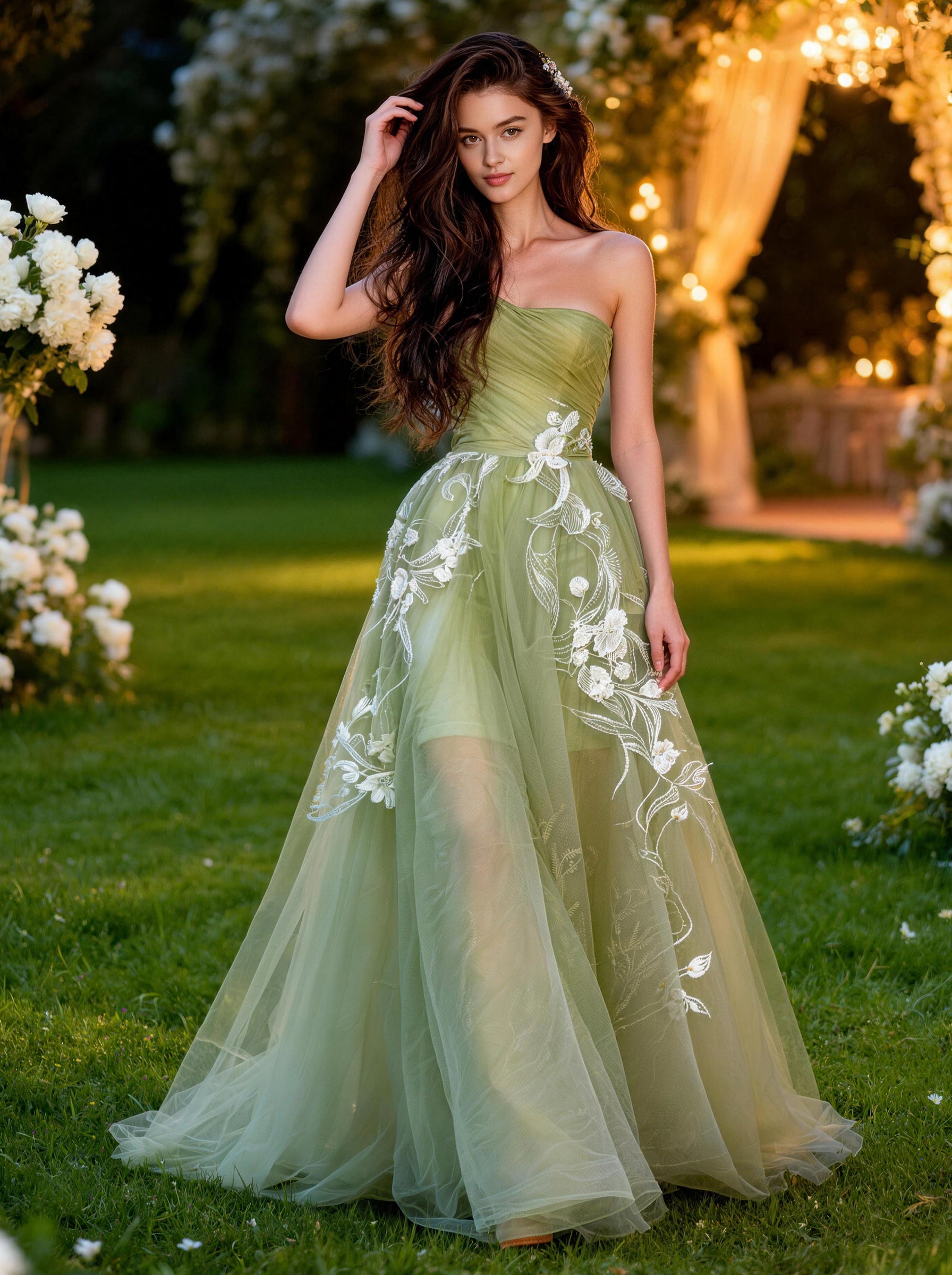 Green Tull Long Prom Dress,Formal Evening Dress
