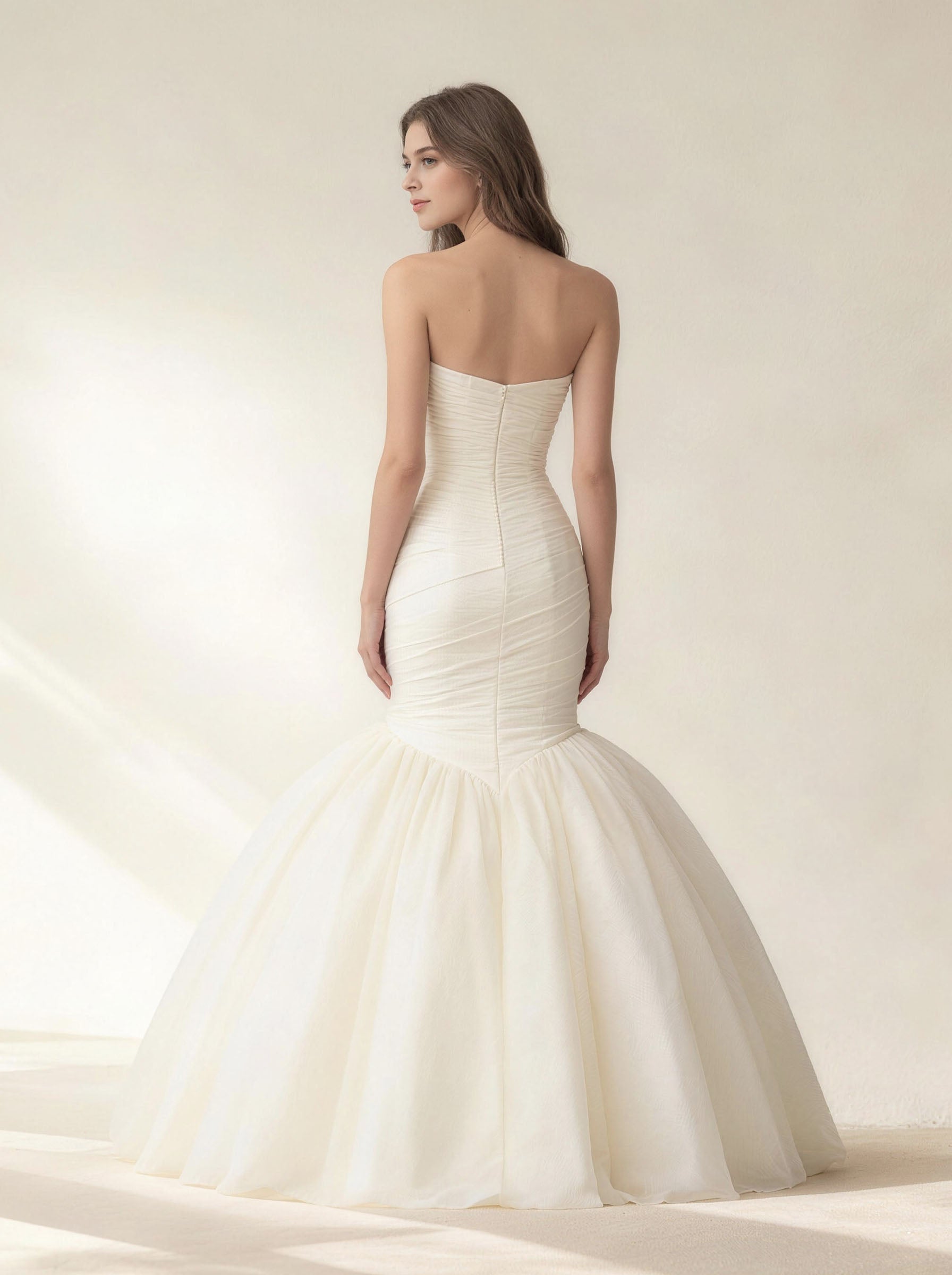 White Tull Wedding Dresses，Prom Mermaid Dress