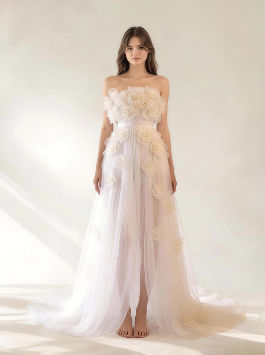 White Wedding Dress, Tull Formal Prom Dress