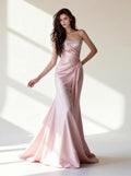 Pink Long Strapless Prom Dress,Formal Evening Dress