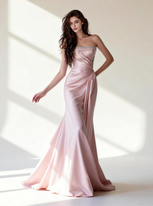 Pink Long Strapless Prom Dress,Formal Evening Dress