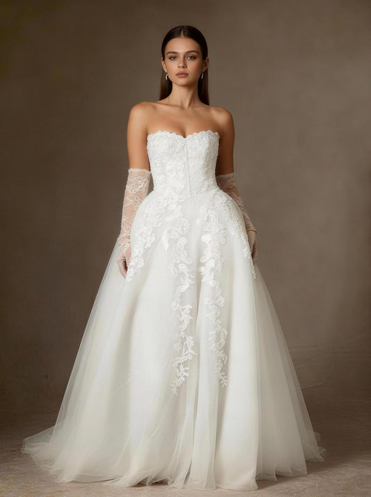 White Off The Shoulder Tull Wedding Dress,Long Sleeves Prom Dress