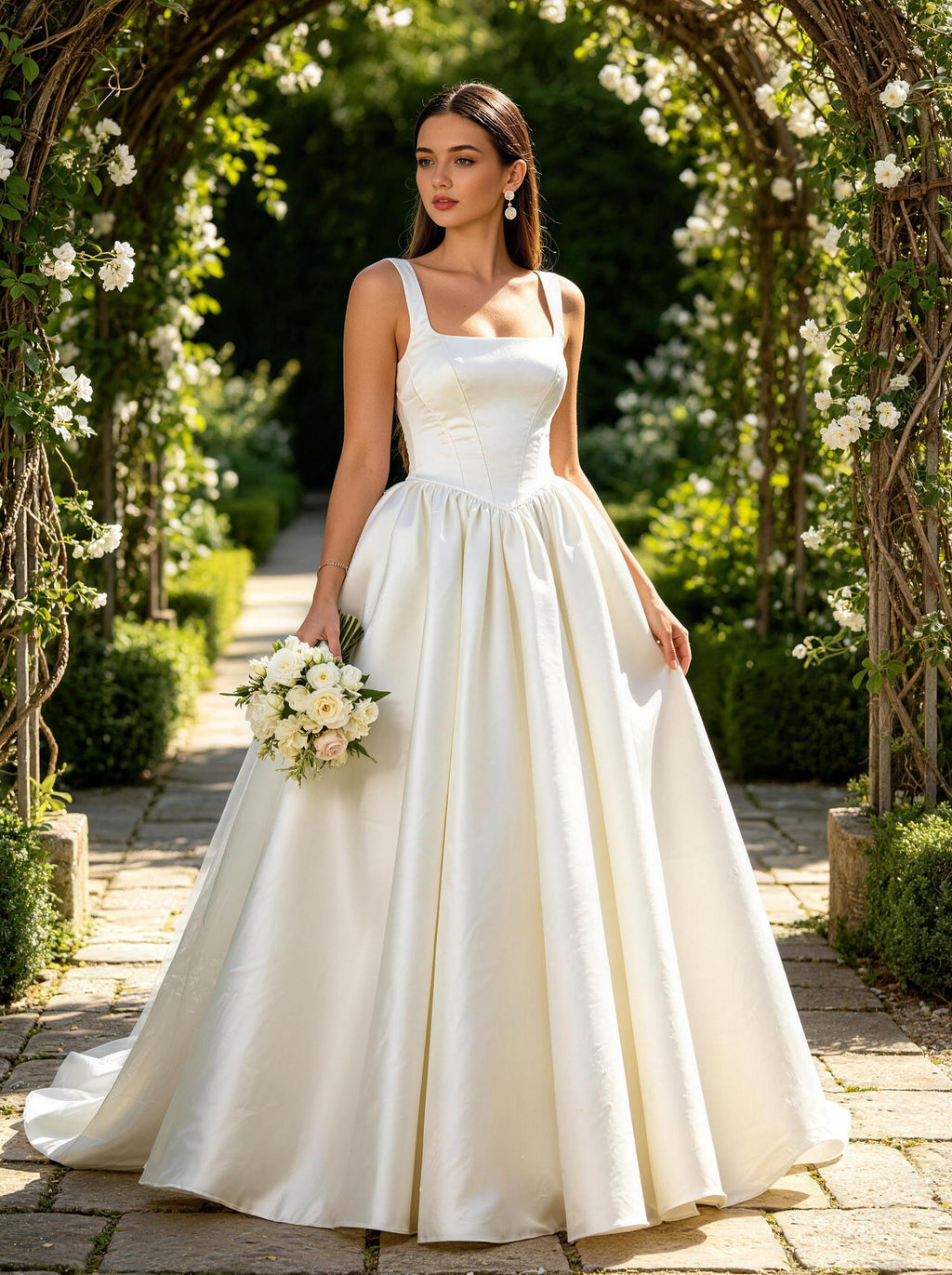 White Spaghetti Strap Wedding Dress,Sleeveless Prom Dress