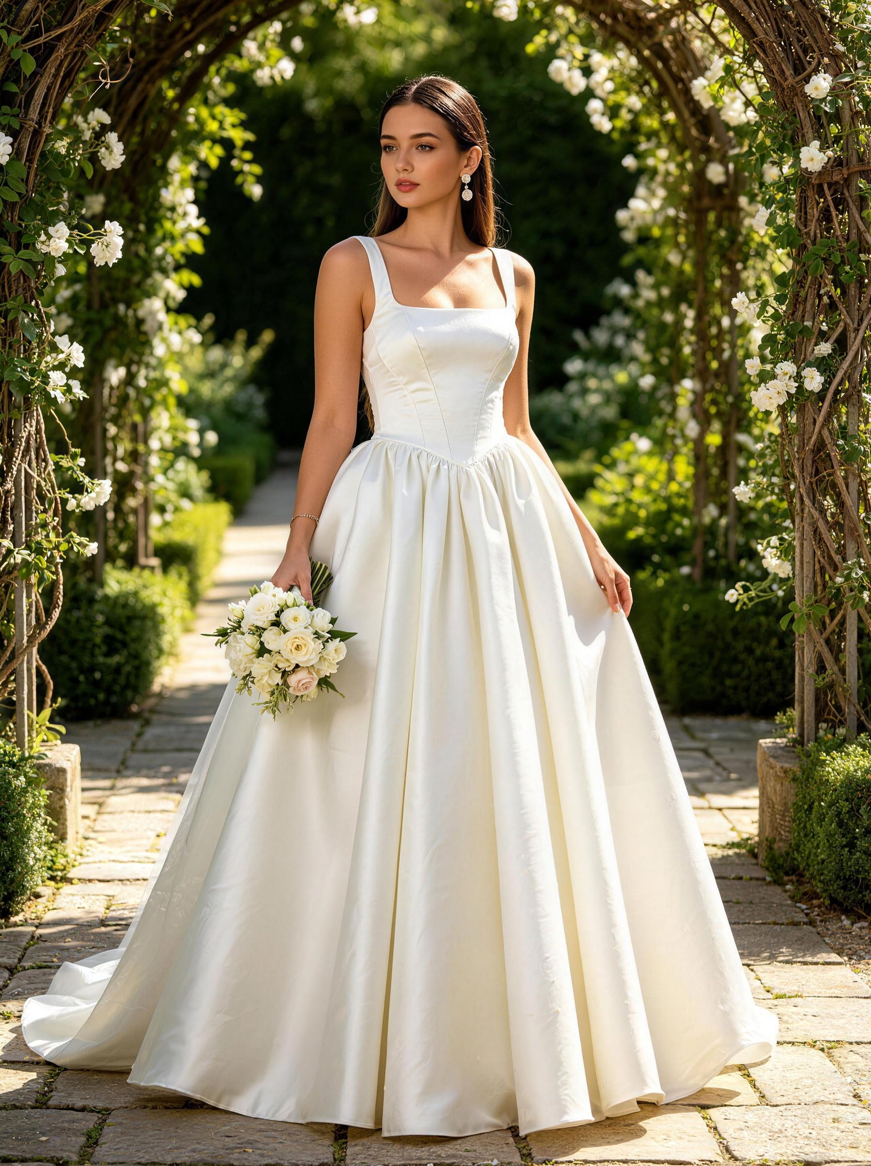 White Spaghetti Strap Wedding Dress,Sleeveless Prom Dress