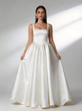 White Spaghetti Strap Wedding Dress,Sleeveless Prom Dress