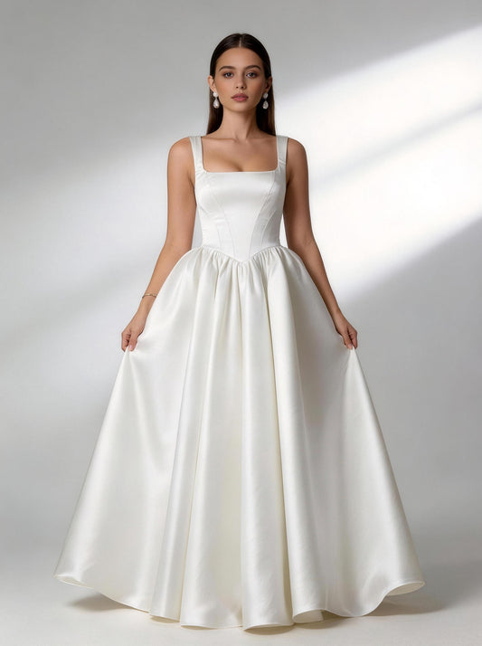 White Spaghetti Strap Wedding Dress,Sleeveless Prom Dress