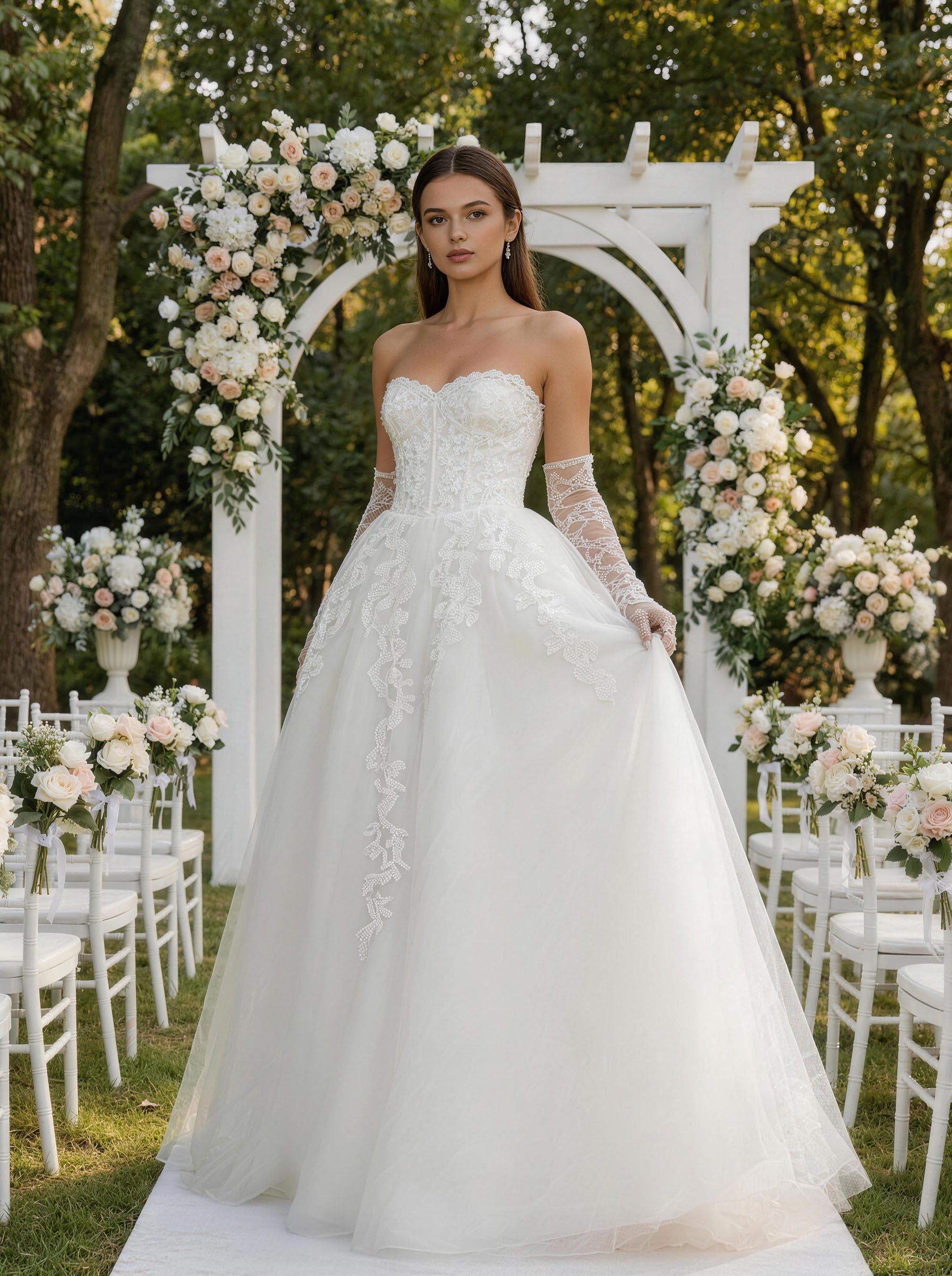 White Off The Shoulder Tull Wedding Dress,Long Sleeves Prom Dress