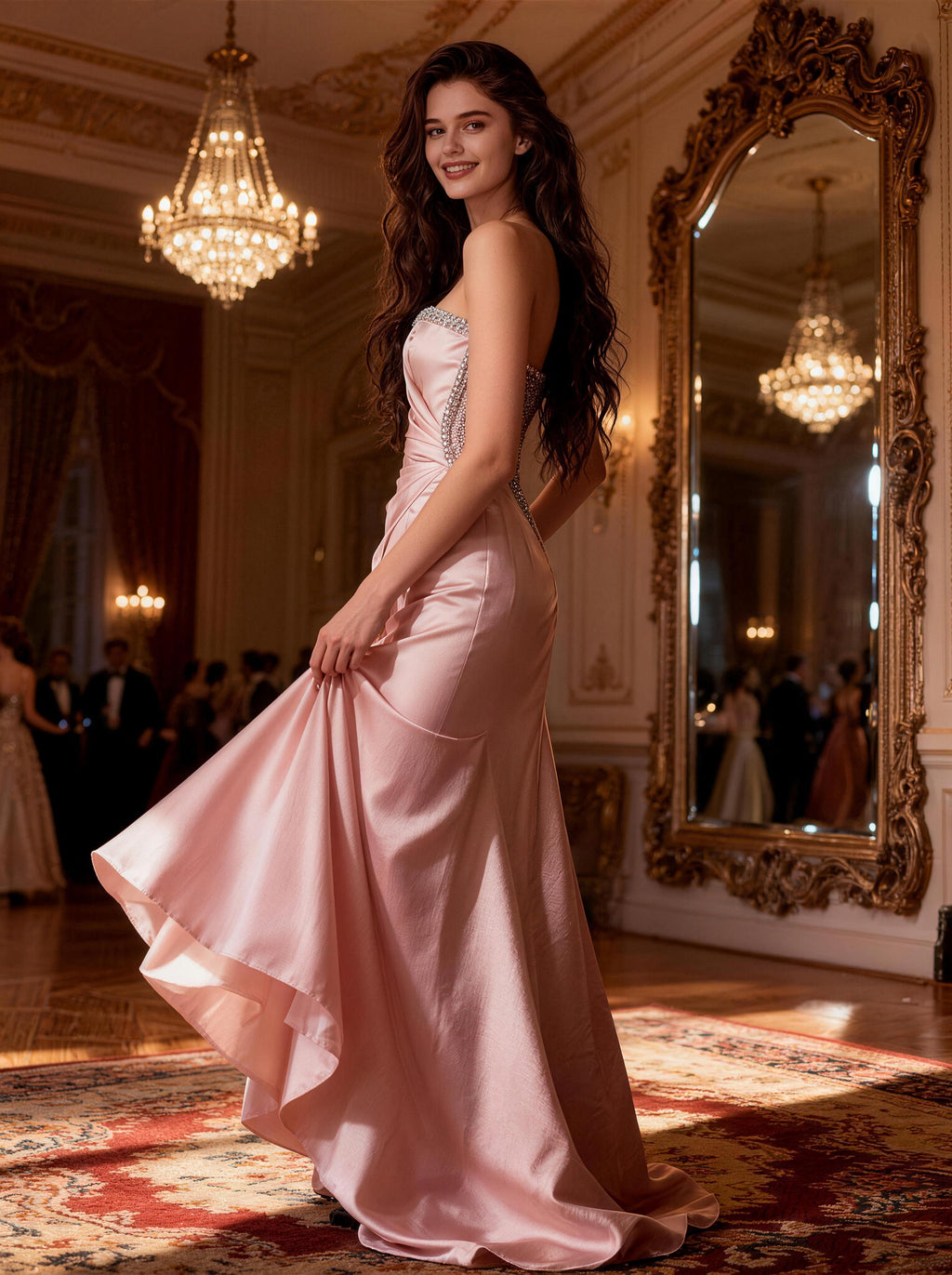 Pink Long Strapless Prom Dress,Formal Evening Dress