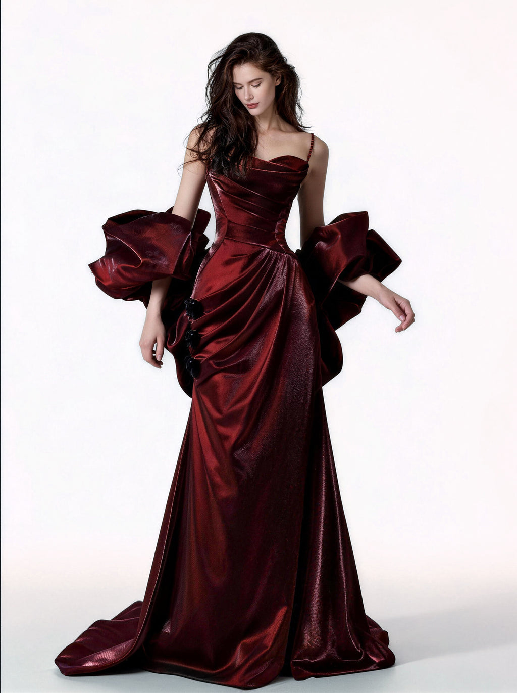 Burgundy Long V-neck Prom Dress,Formal Evening Dress