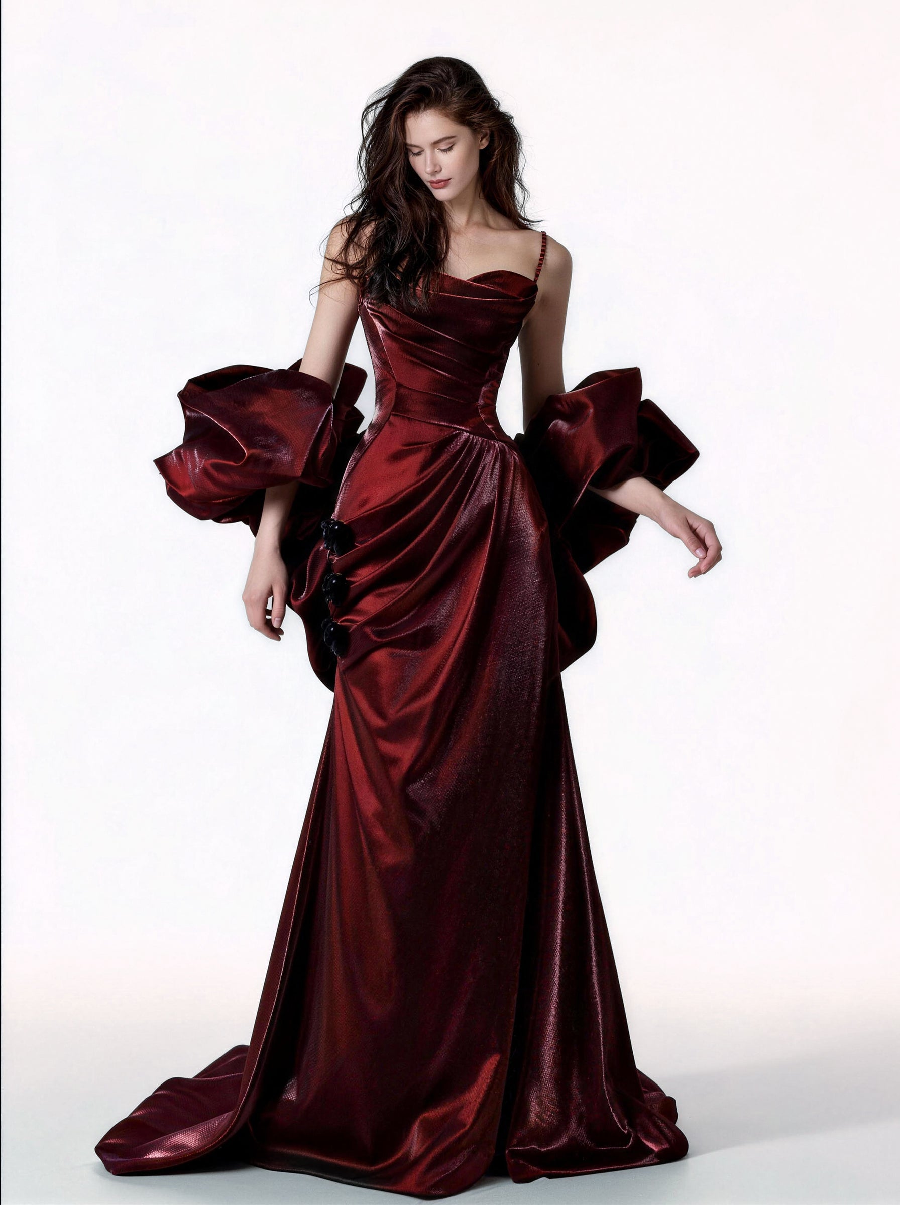 Burgundy Long V-neck Prom Dress,Formal Evening Dress