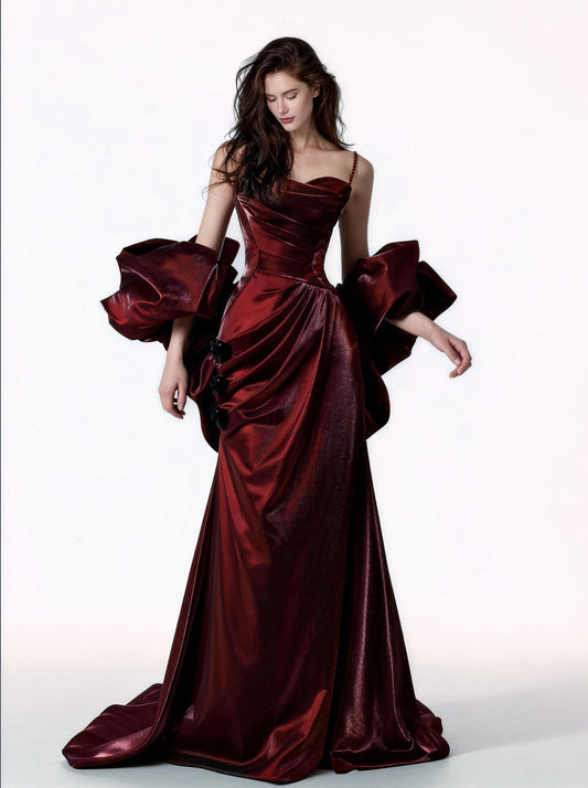 Burgundy Long V-neck Prom Dress,Formal Evening Dress