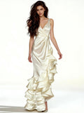 White V-neck Long Prom Dress,Formal Evening Dress