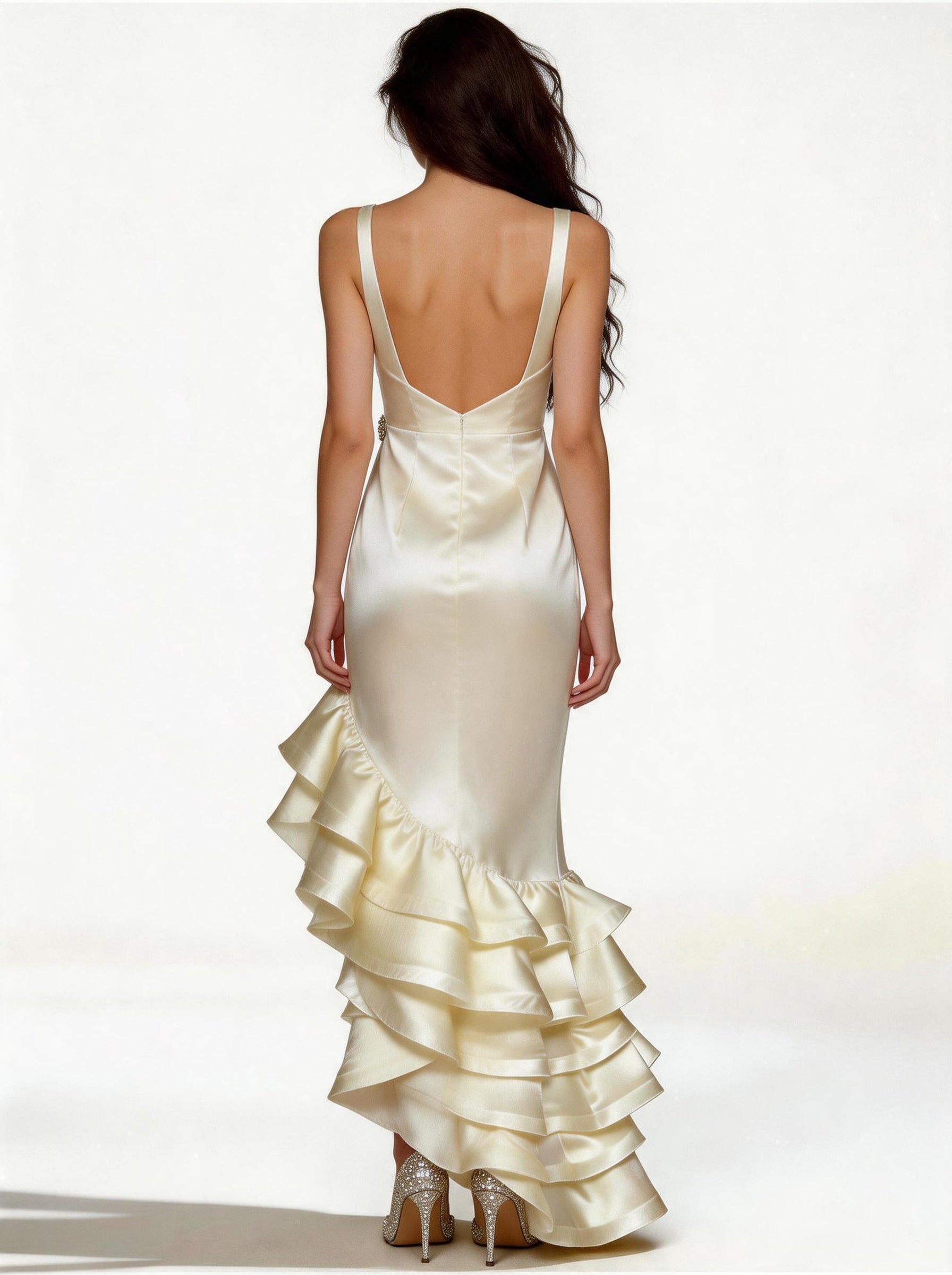 White V-neck Long Prom Dress,Formal Evening Dress