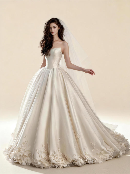 White Satin Off The Shoulder Wedding Dress,Sleeveless Prom Dress