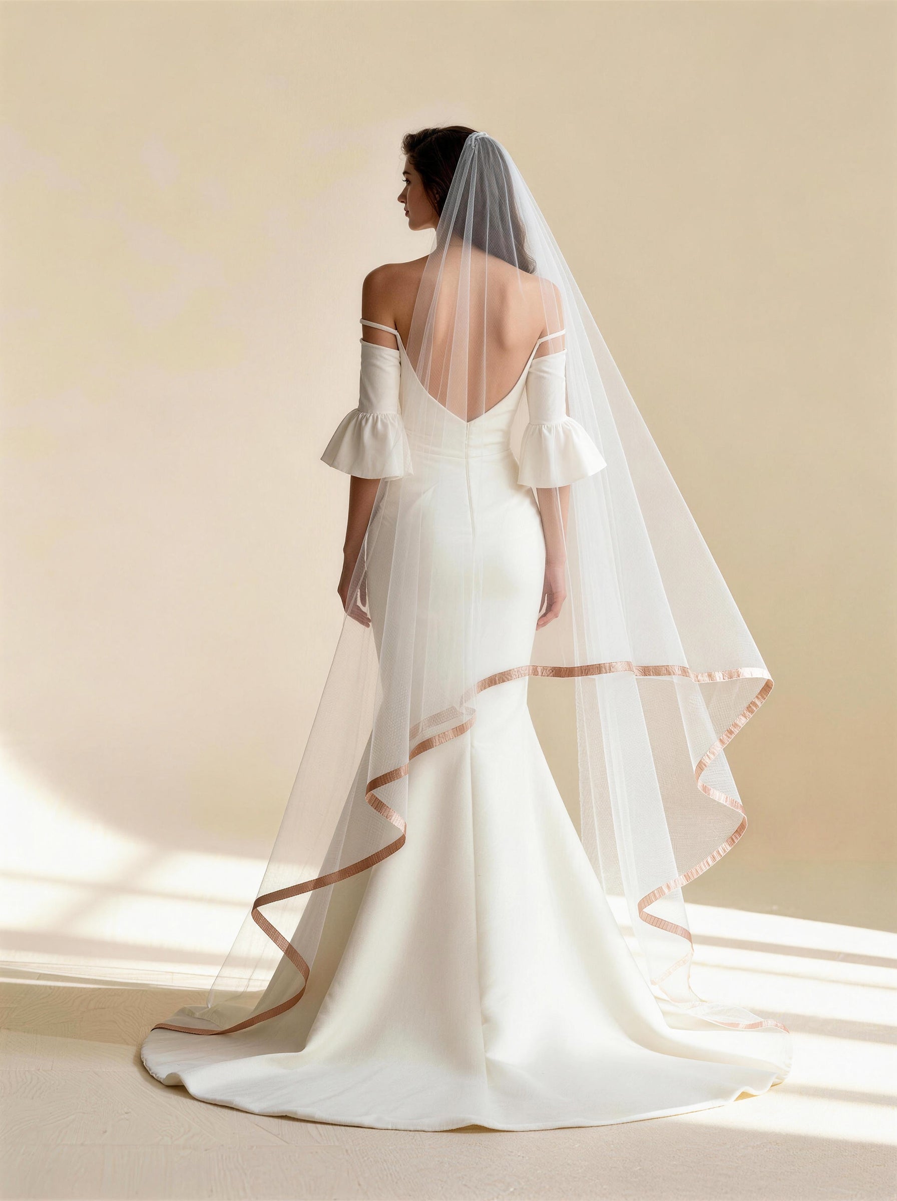 White Long Sleeves Wedding Dress Leading Yarn,Prom Dress