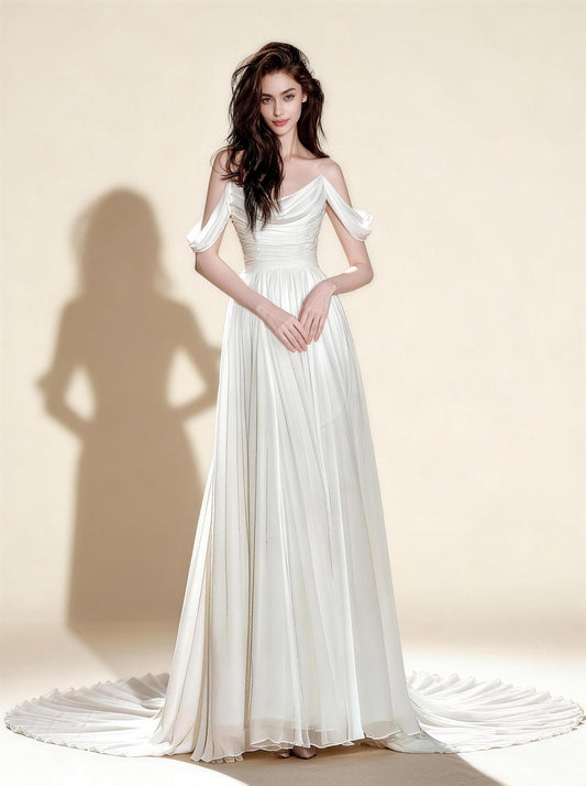 White Off The Shoulder Wedding Dress,Bridesmaid Prom Dress