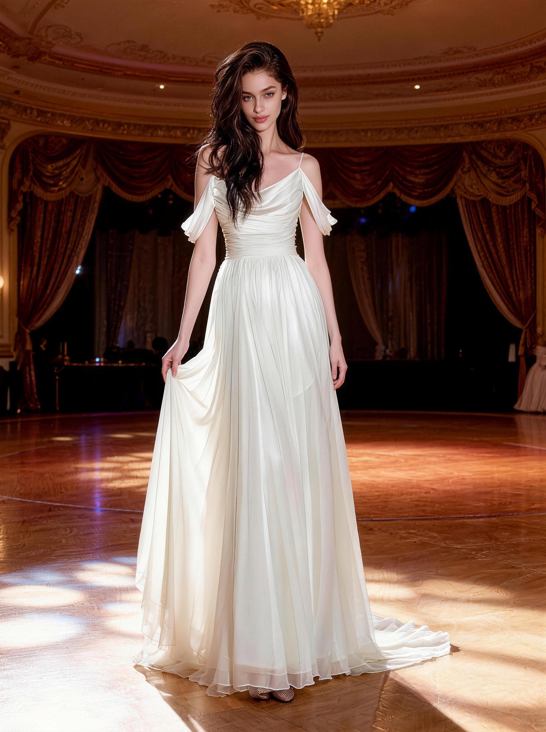 White Off The Shoulder Wedding Dress,Bridesmaid Prom Dress