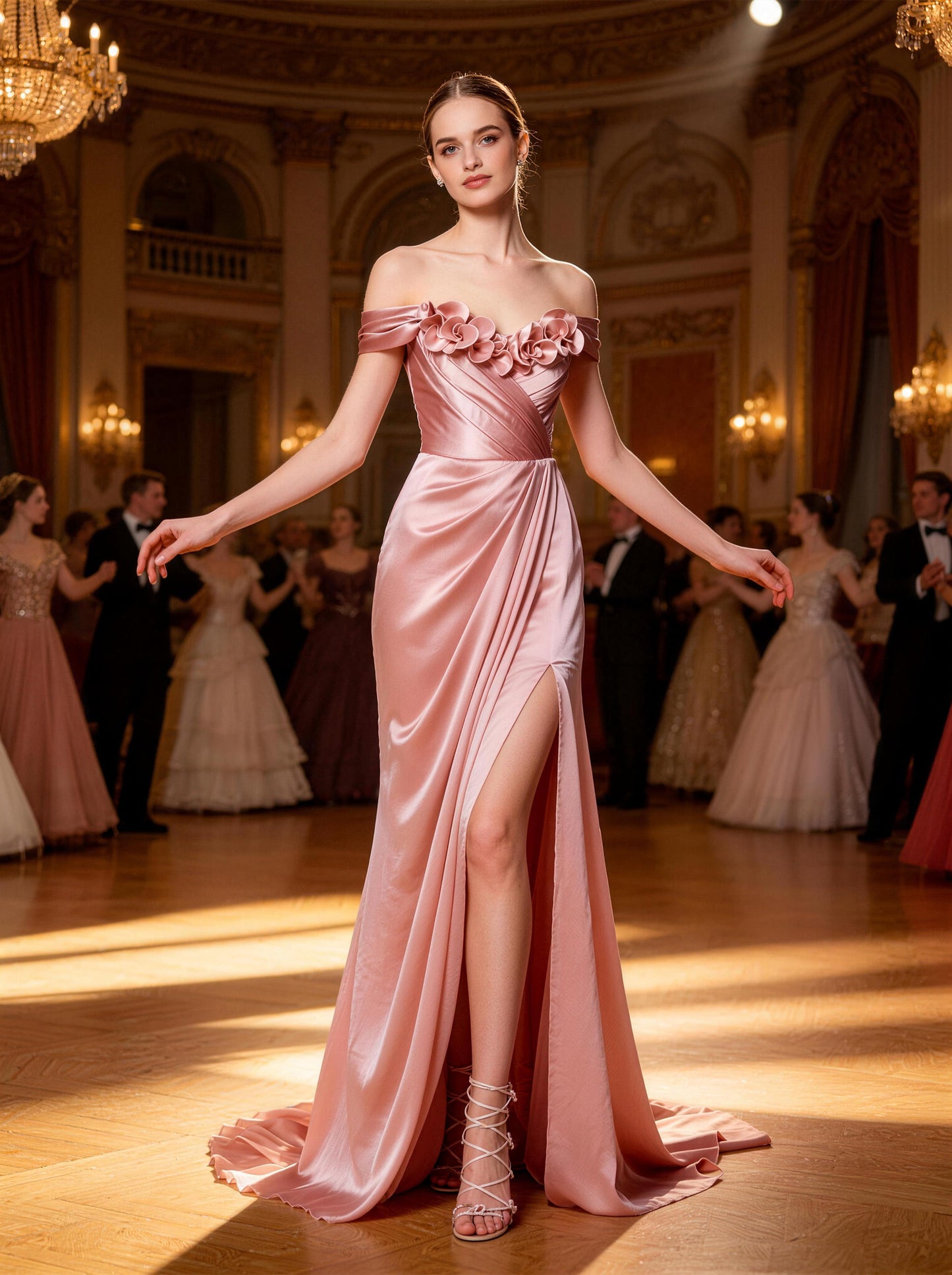 Pink Off the Shoulder Long Prom Dress,Formal Evening Dress