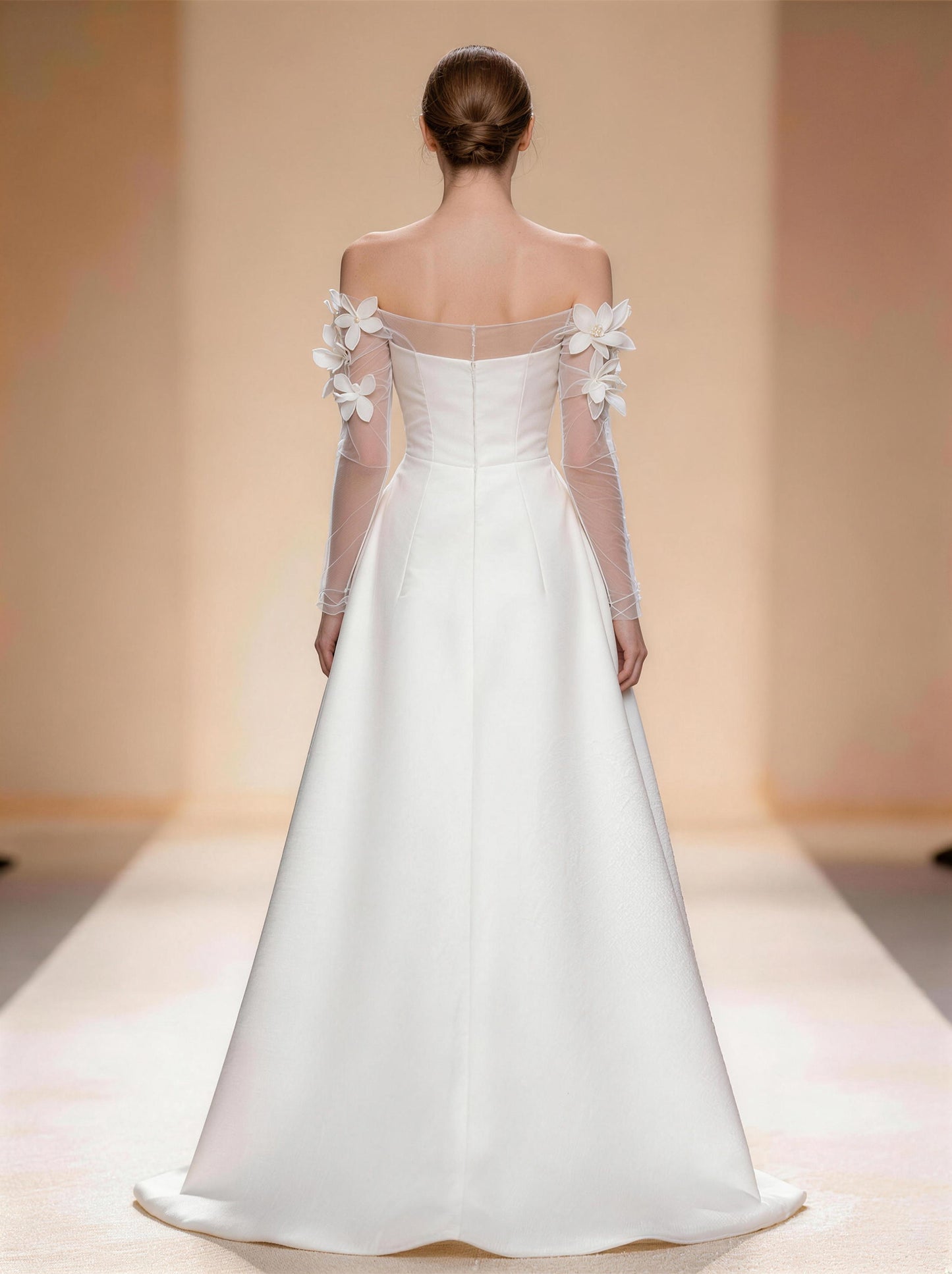 White Satin Square Long-sleeved Wedding Dress,Prom Dress