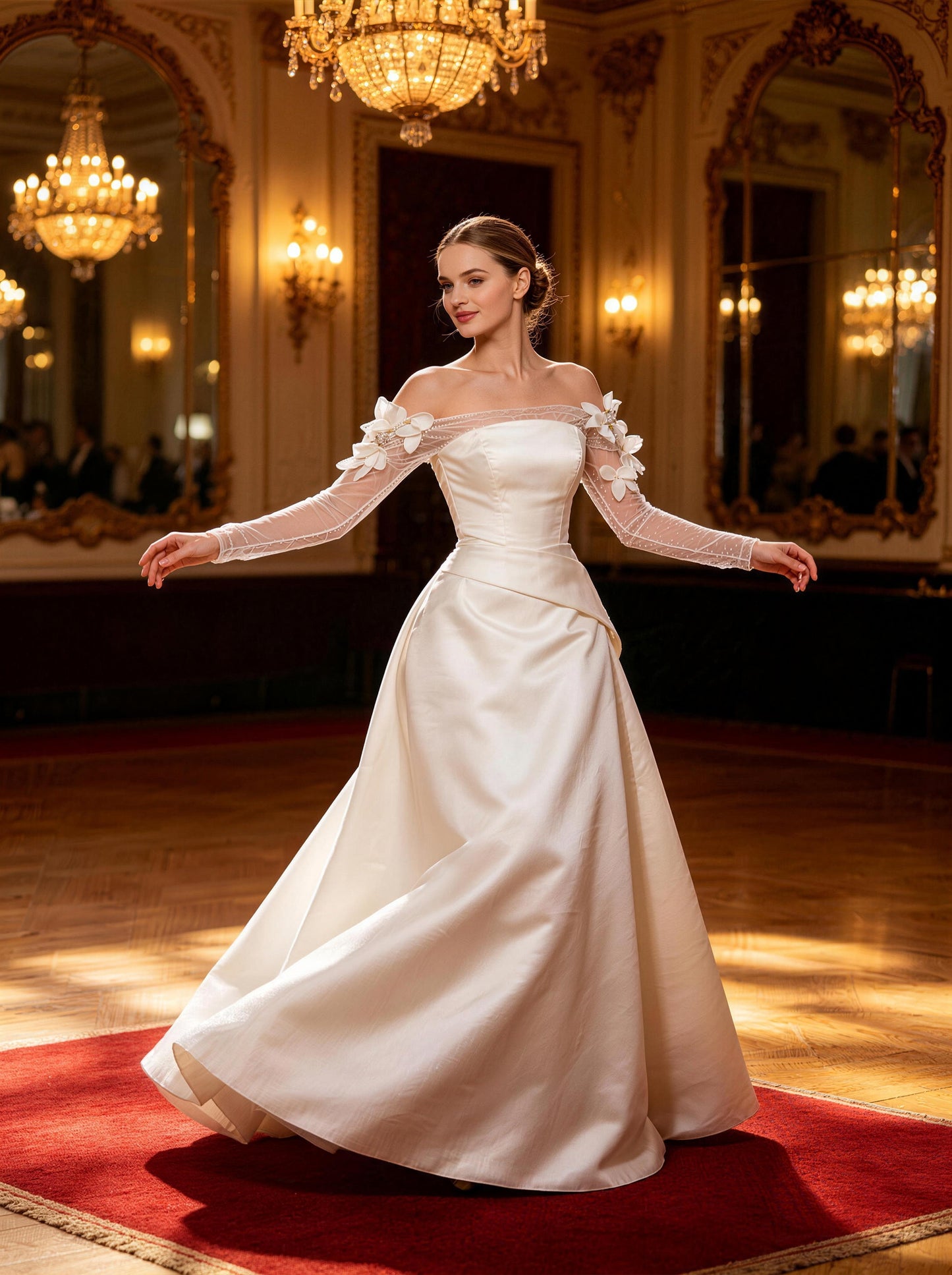 White Satin Square Long-sleeved Wedding Dress,Prom Dress