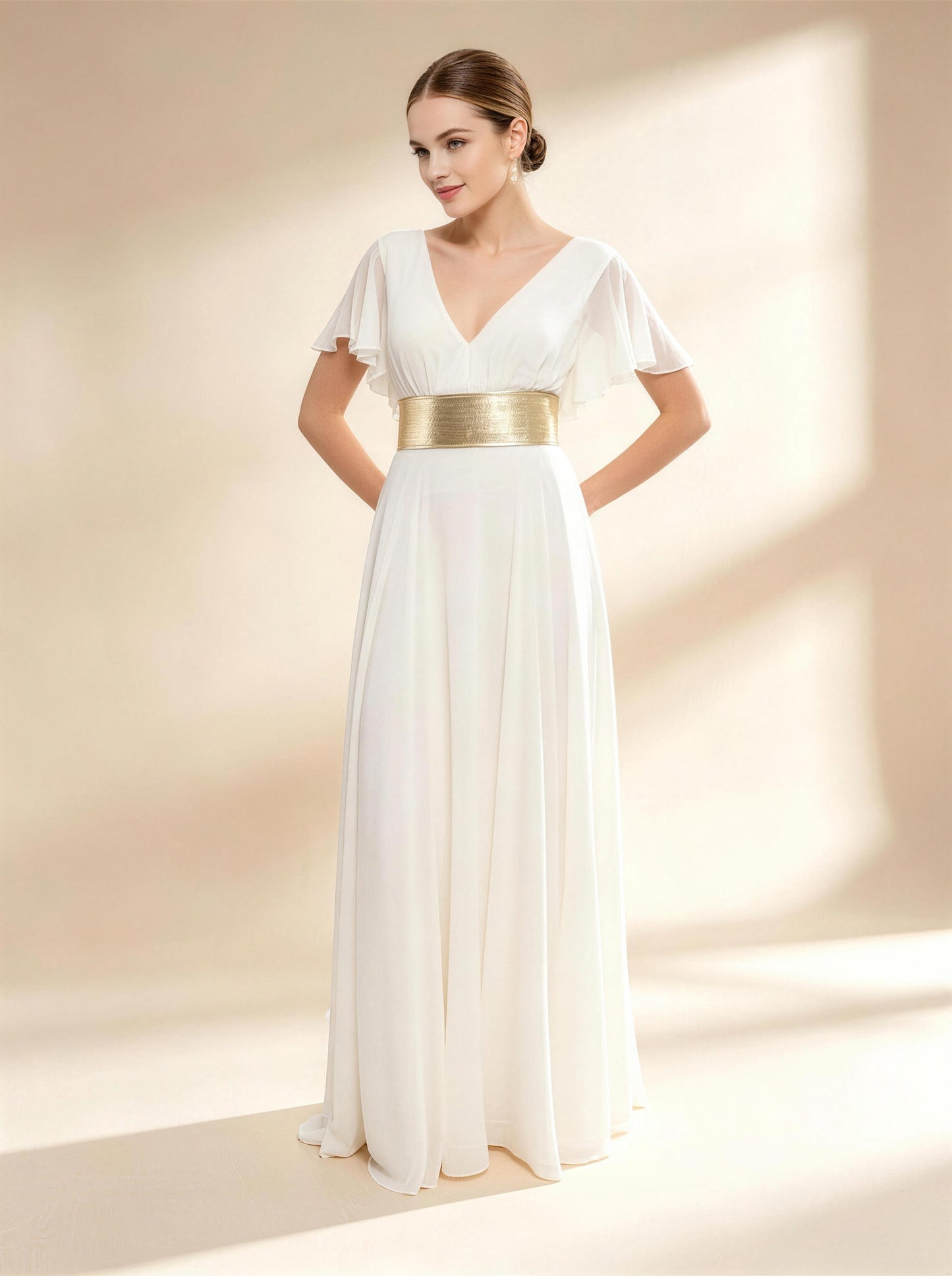 V-neck White Long Prom Dress,Formal Evening Dress