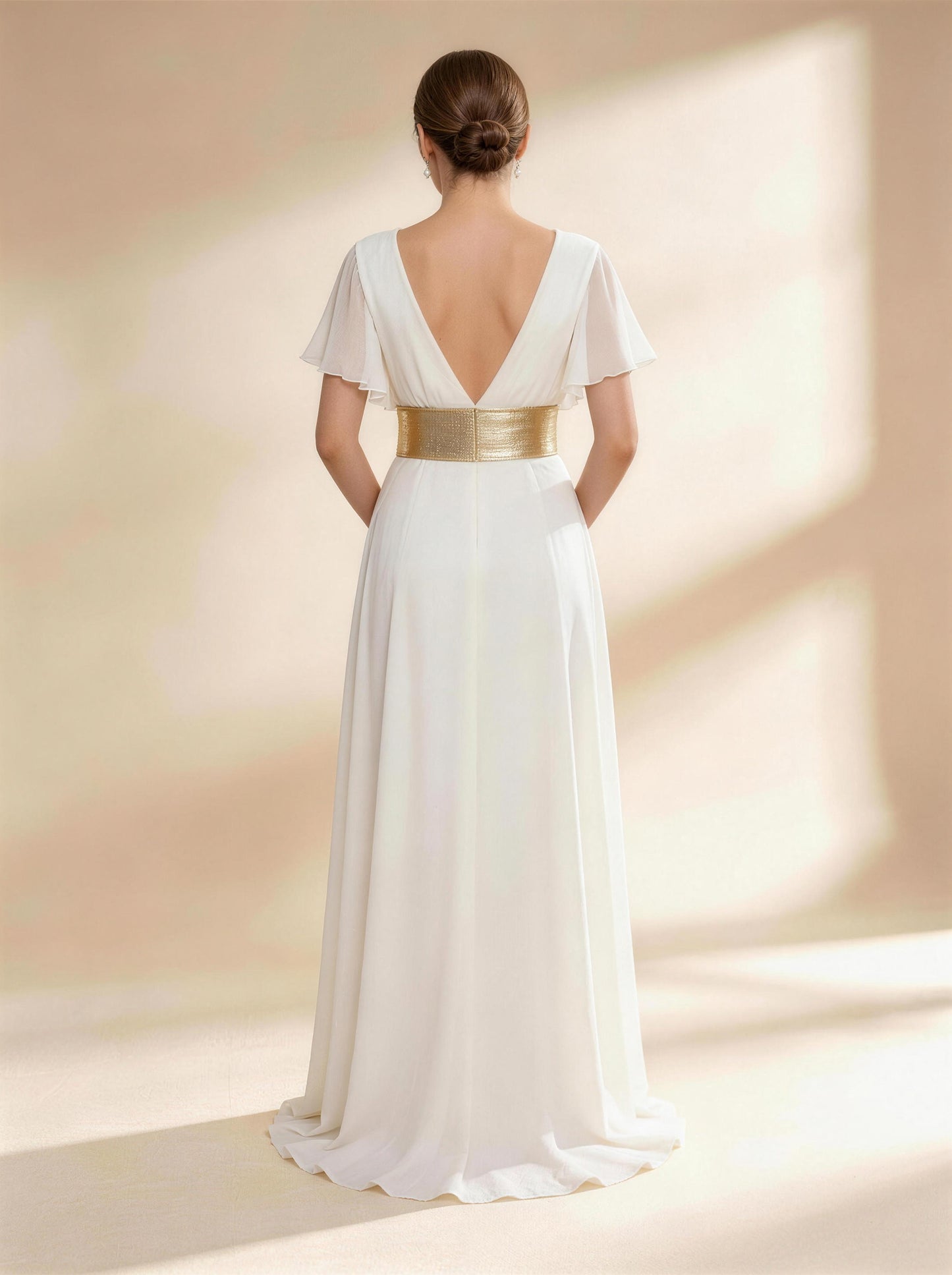 V-neck White Long Prom Dress,Formal Evening Dress