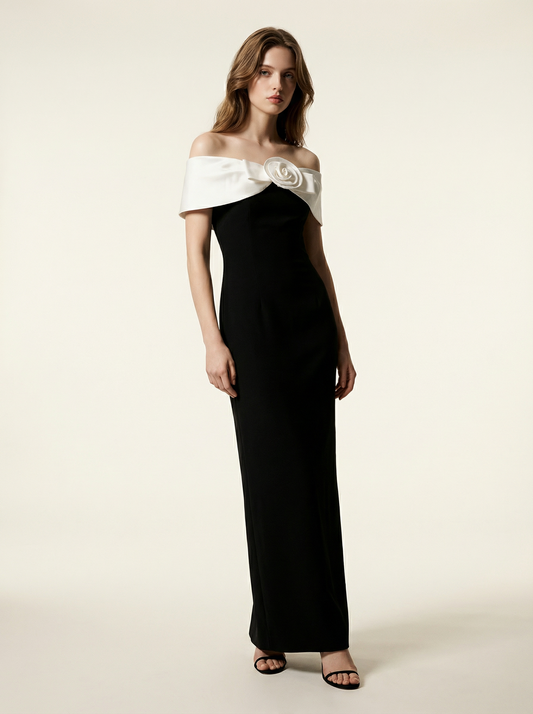 Black Women's Elegant Off Shoulder Formal Prom Dress
