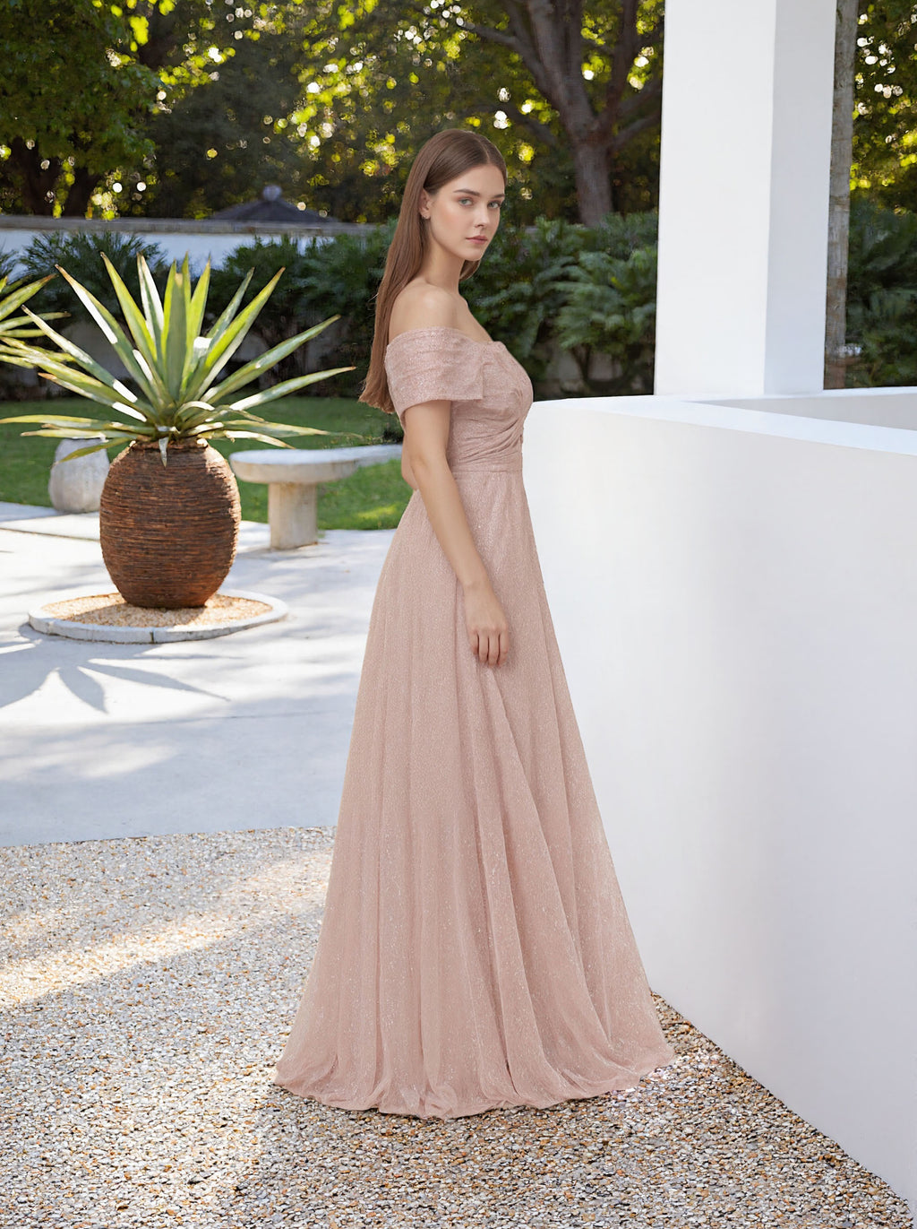 Pink Off Shoulder Dress Prom Formal Dress