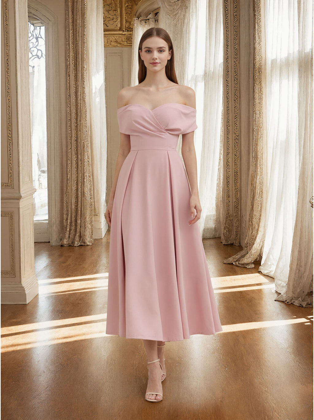 Pink A Line Satin Prom Dress