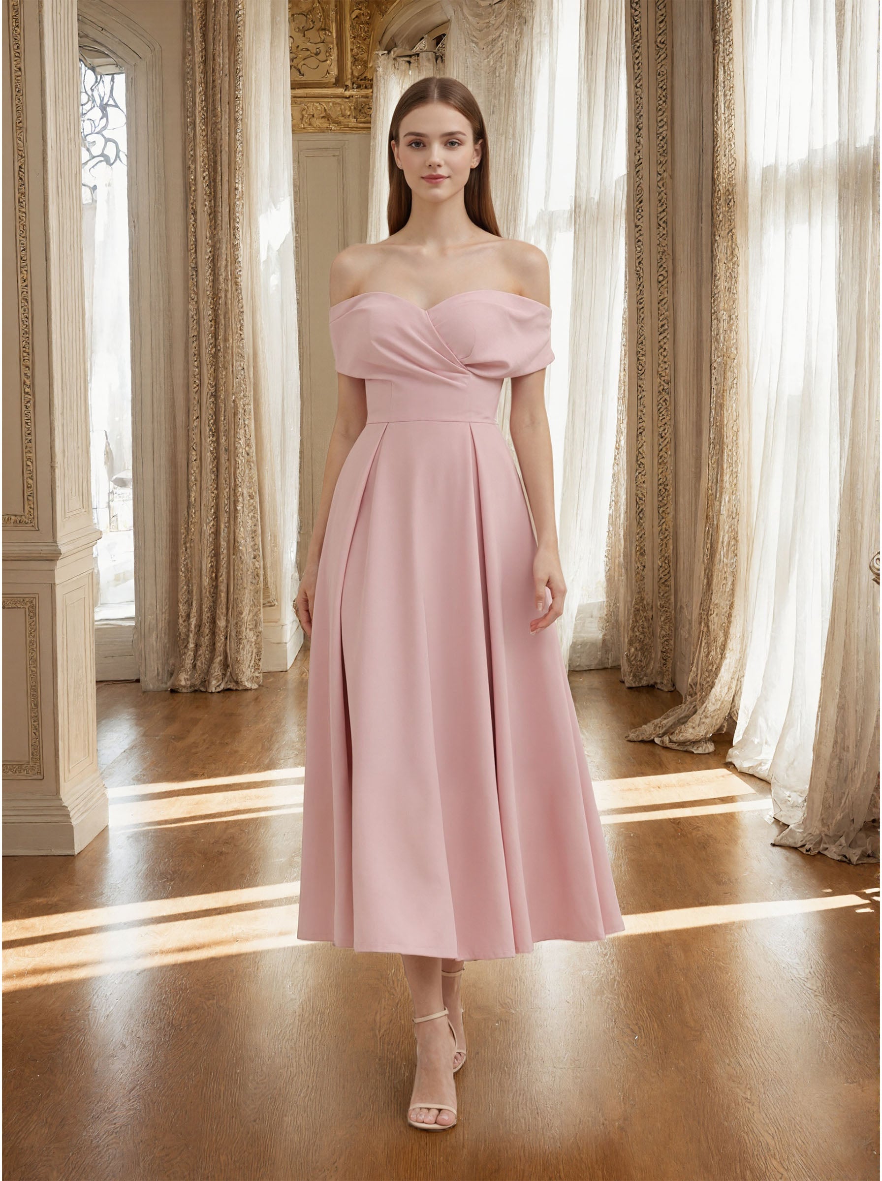 Pink A Line Satin Prom Dress