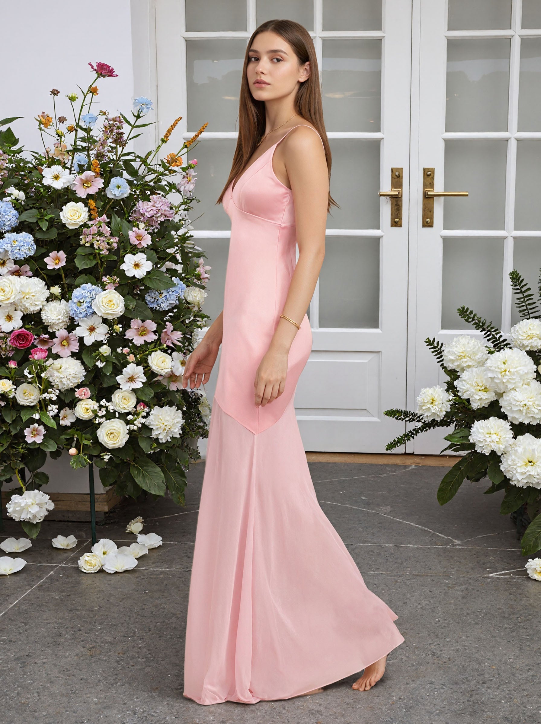 Pink Satin Prom Dress Formal Weedding Dress