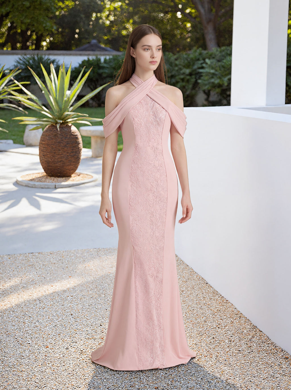 Pink Halter Neck Dress Satin Prom Formal Dress
