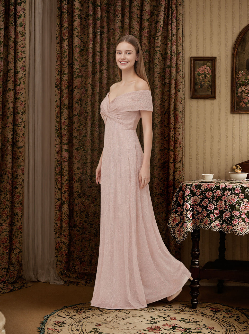 Pink Off Shoulder Dress Prom Formal Dress