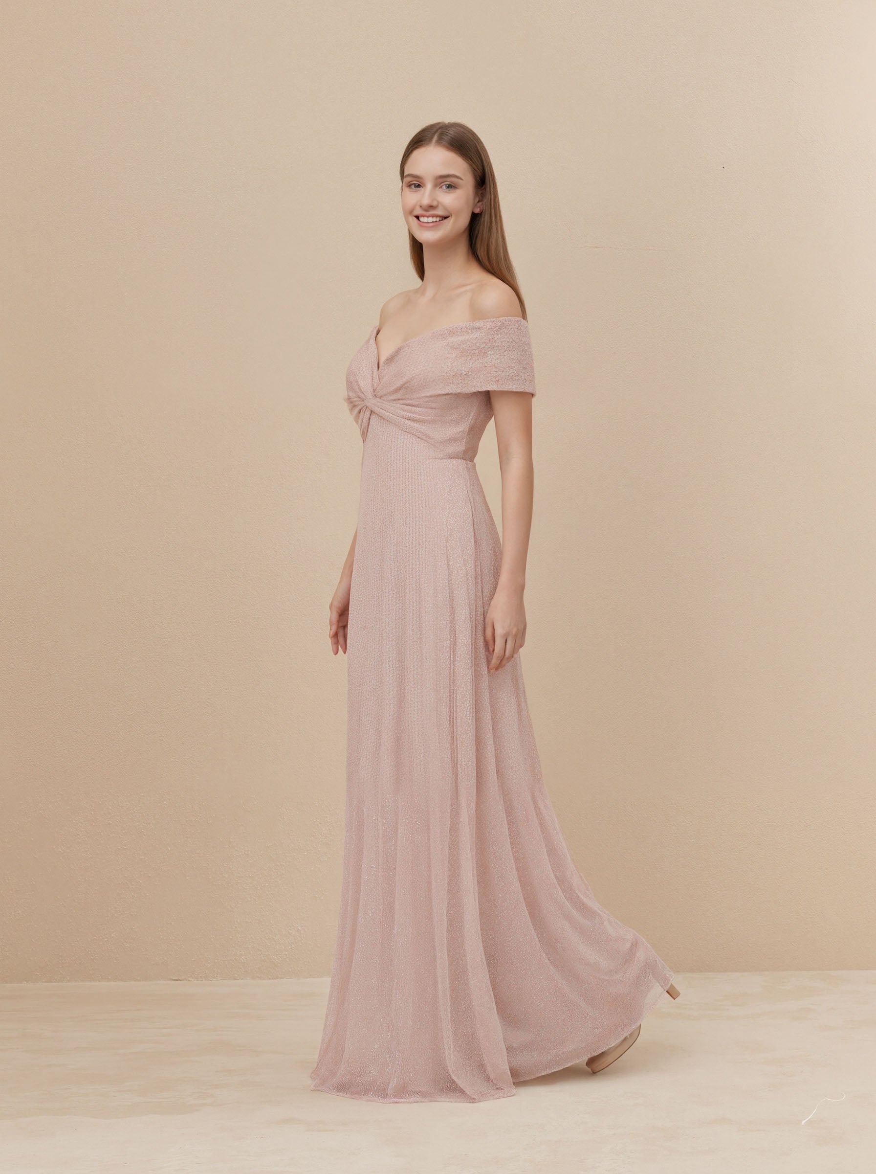 Pink Off Shoulder Dress Prom Formal Dress