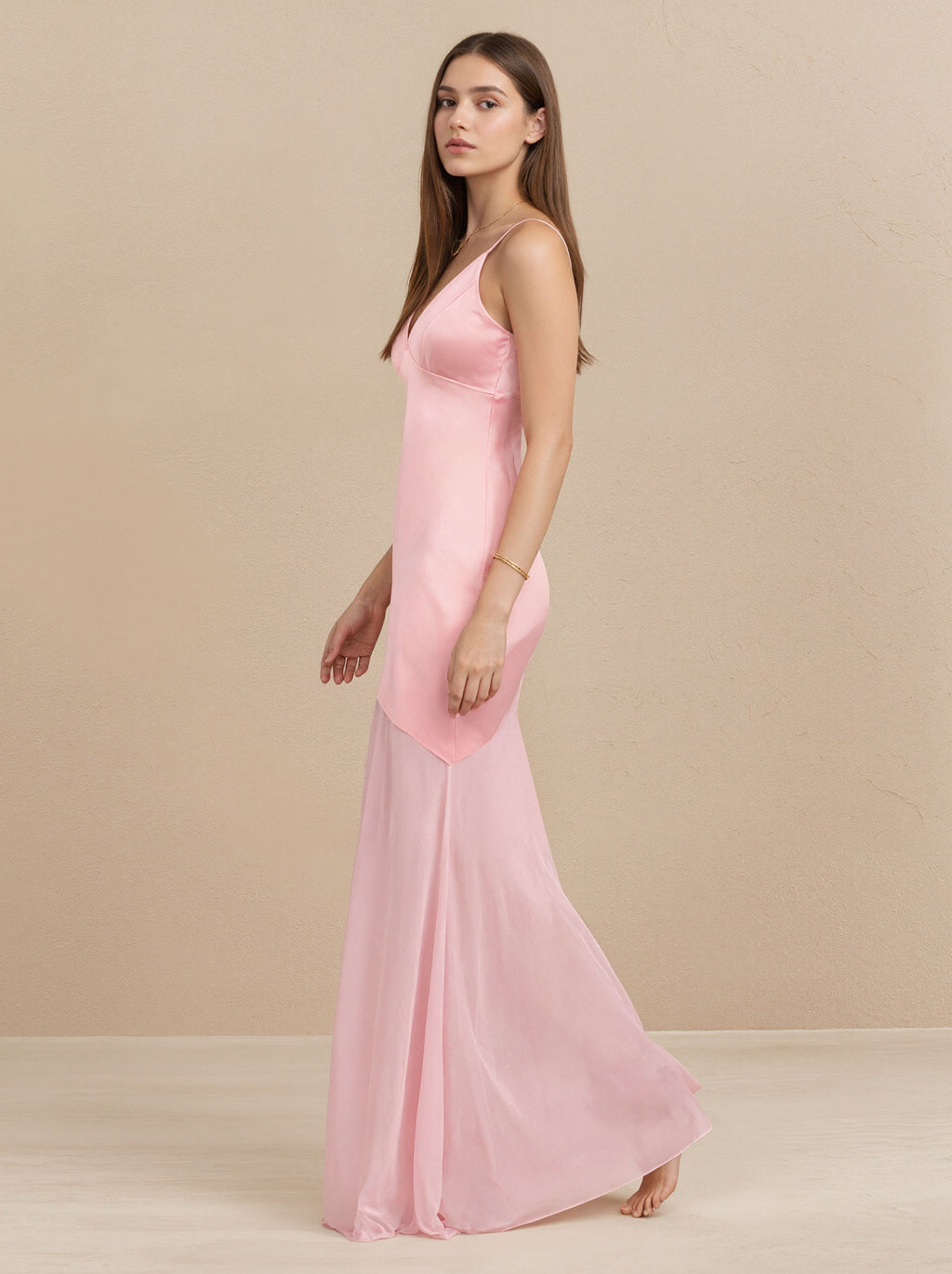 Pink Satin Prom Dress Formal Weedding Dress