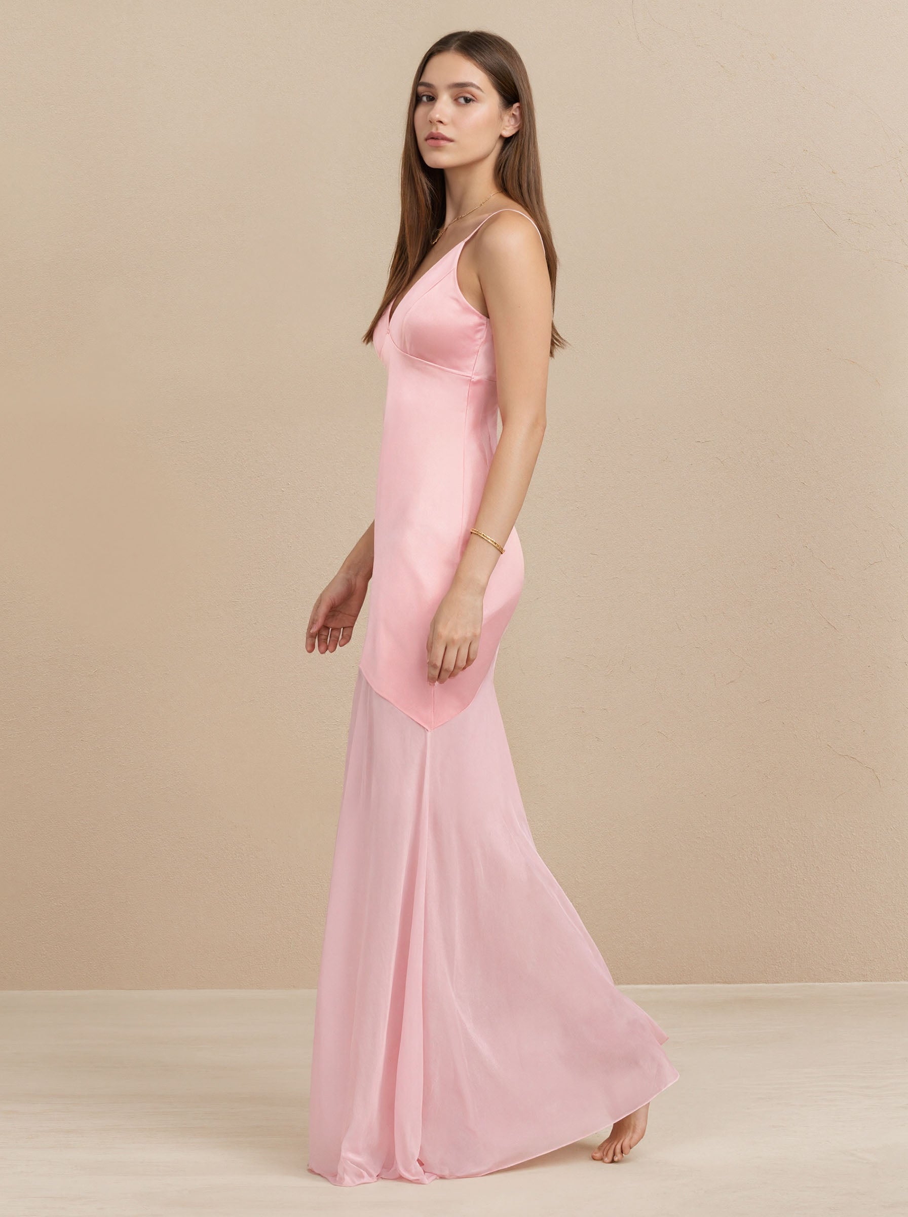 Pink Satin Prom Dress Formal Weedding Dress