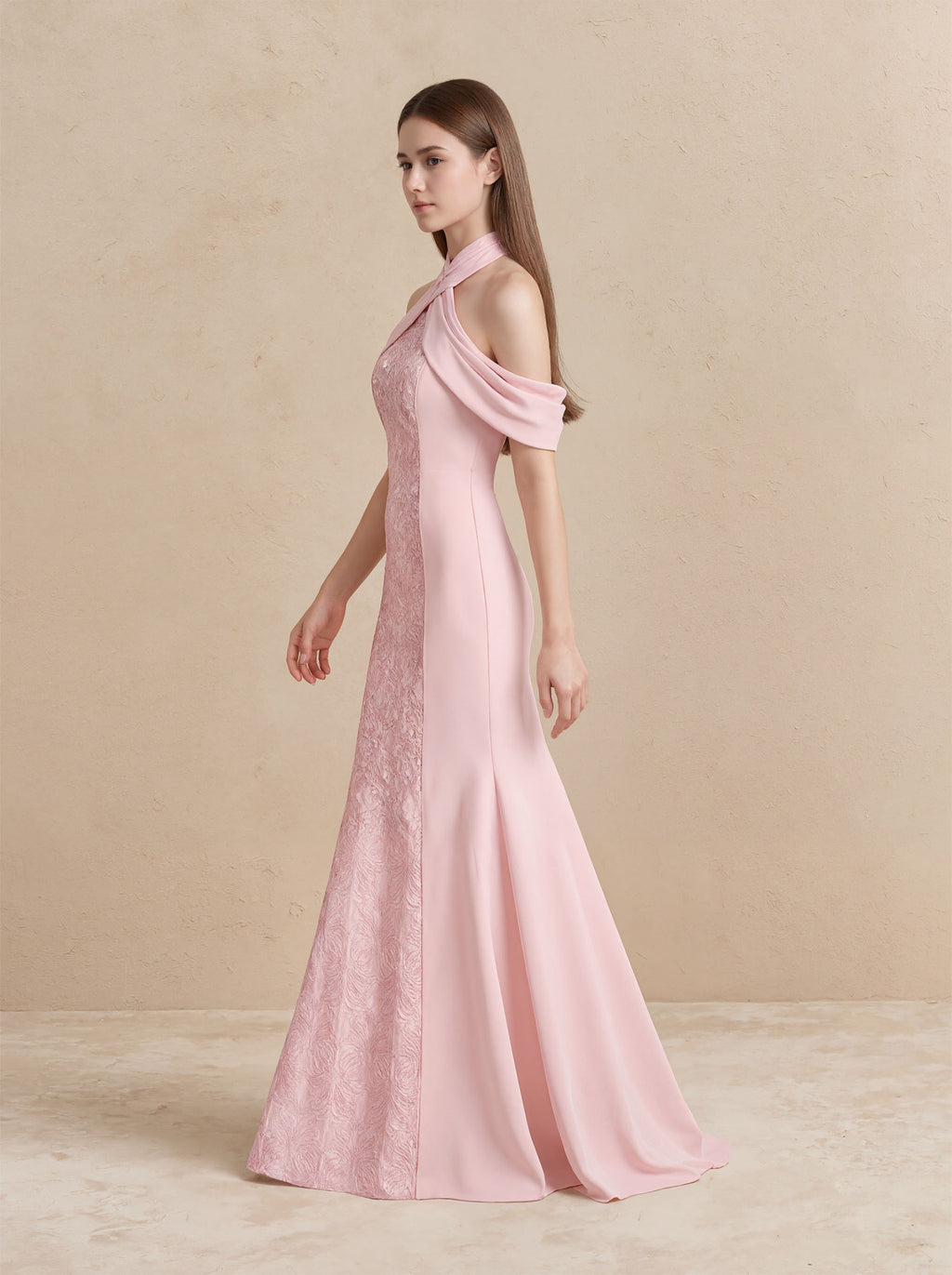 Pink Halter Neck Dress Satin Prom Formal Dress