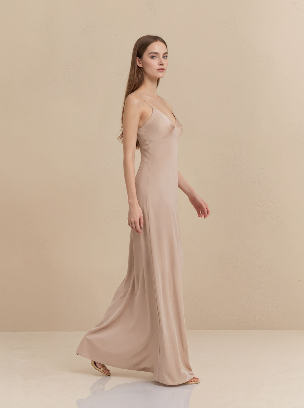 Pink Chiffon V-neck Straps Prom Dress,Long Formal Evening Dress