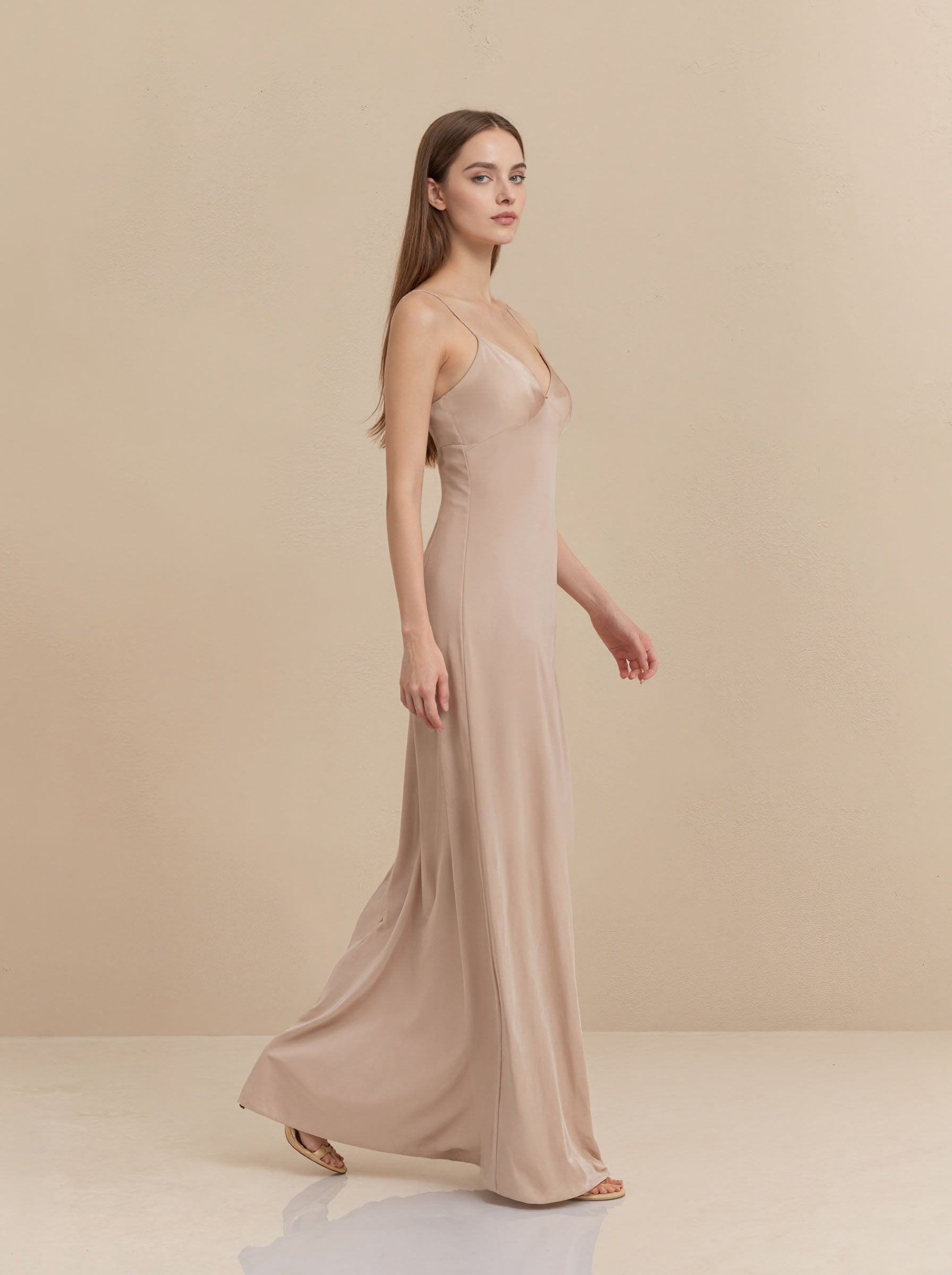 Pink Chiffon V-neck Straps Prom Dress,Long Formal Evening Dress