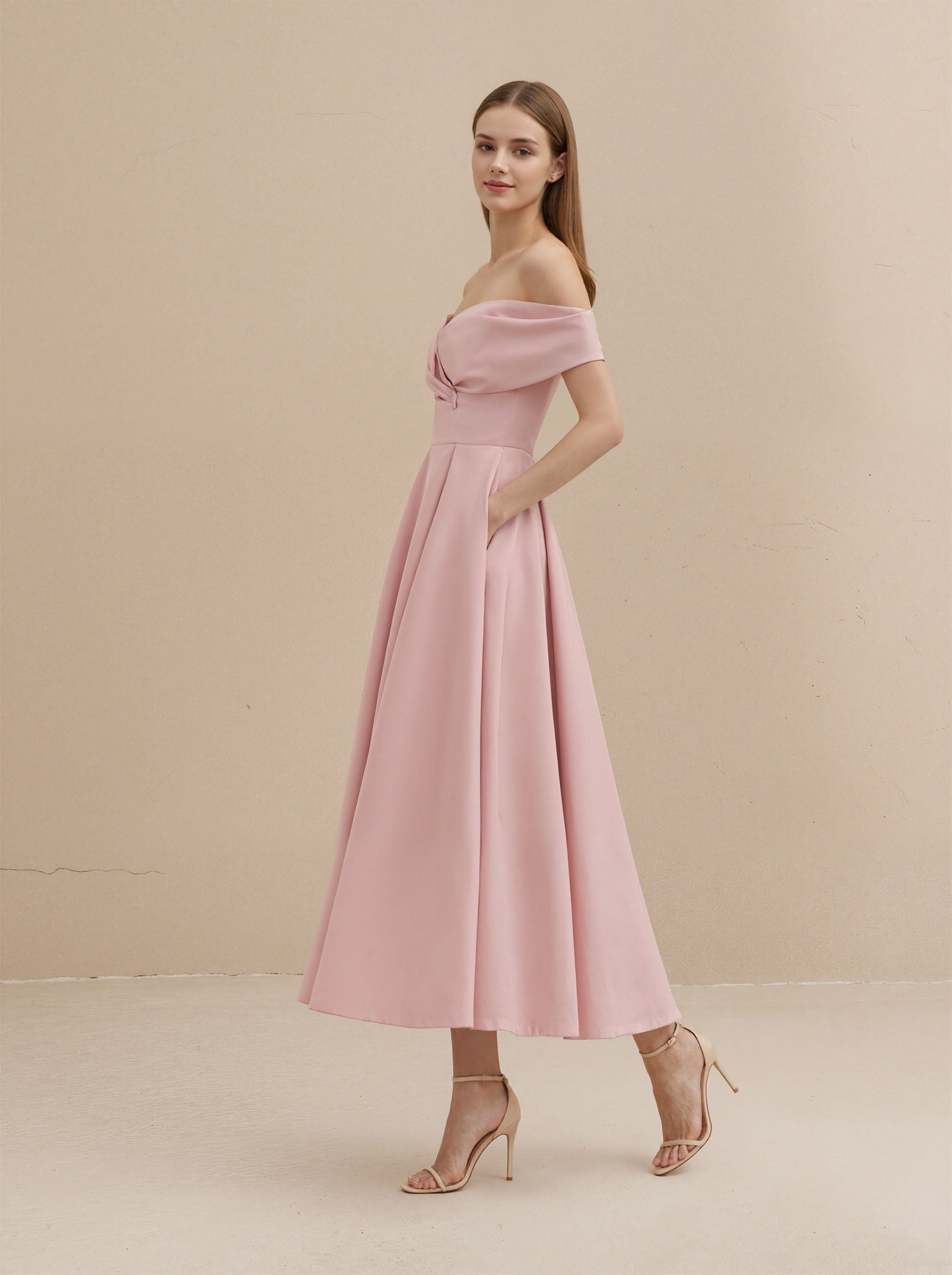 Pink A Line Satin Prom Dress