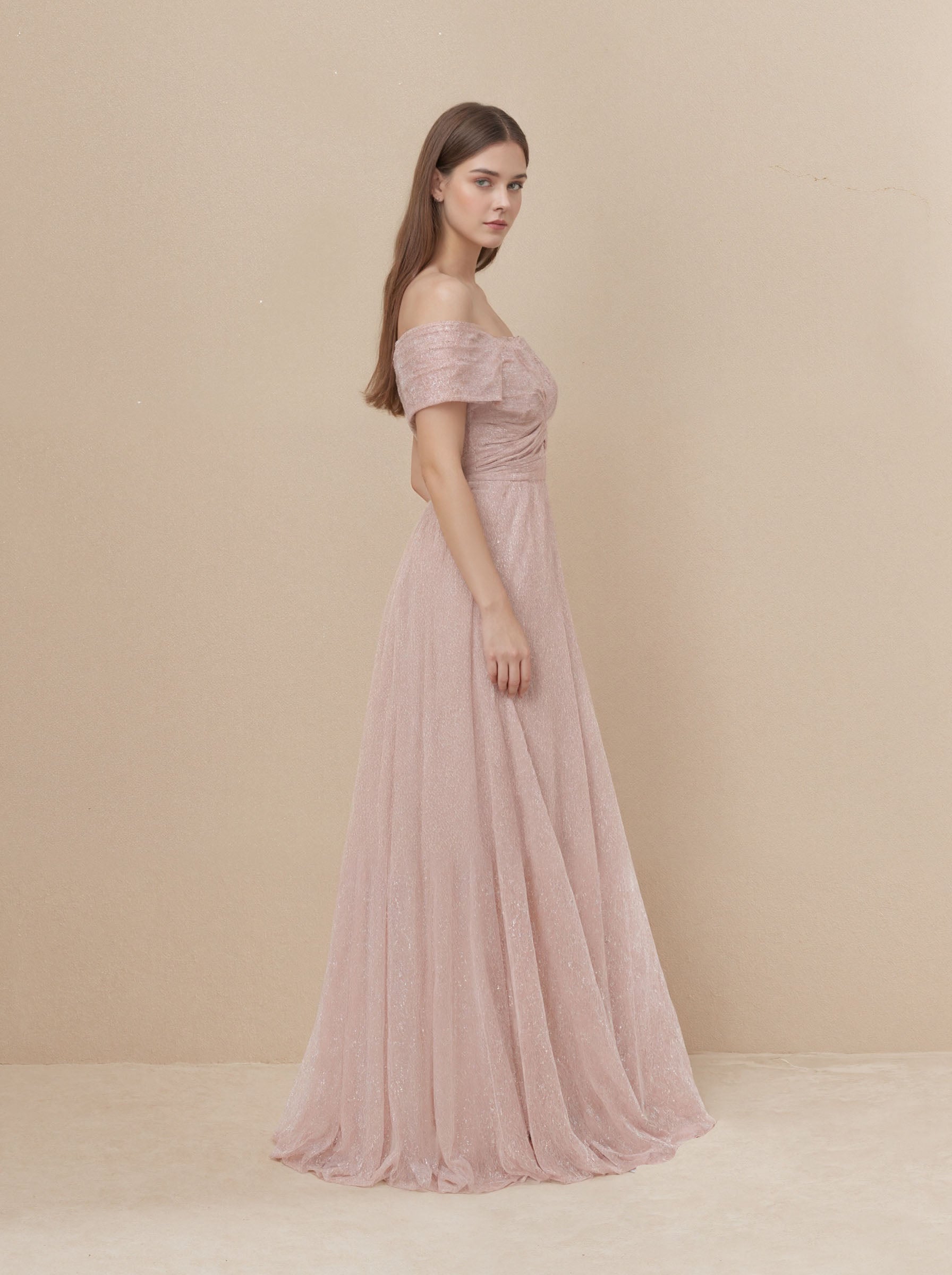 Pink Off Shoulder Dress Prom Formal Dress