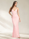Pink V-Neck Prom Dress Formal Weedding Dress