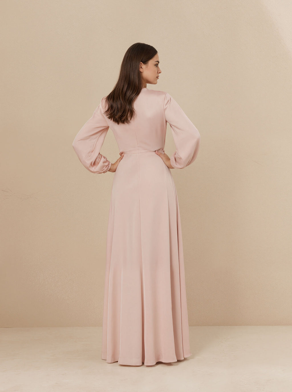 Pink Chiffon V-neck Long Prom Dress,Formal Evening Dress