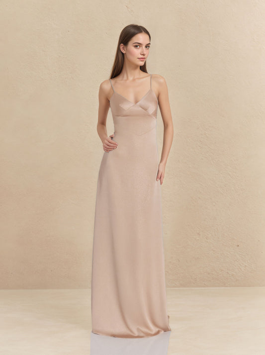 Pink Chiffon V-neck Straps Prom Dress,Long Formal Evening Dress