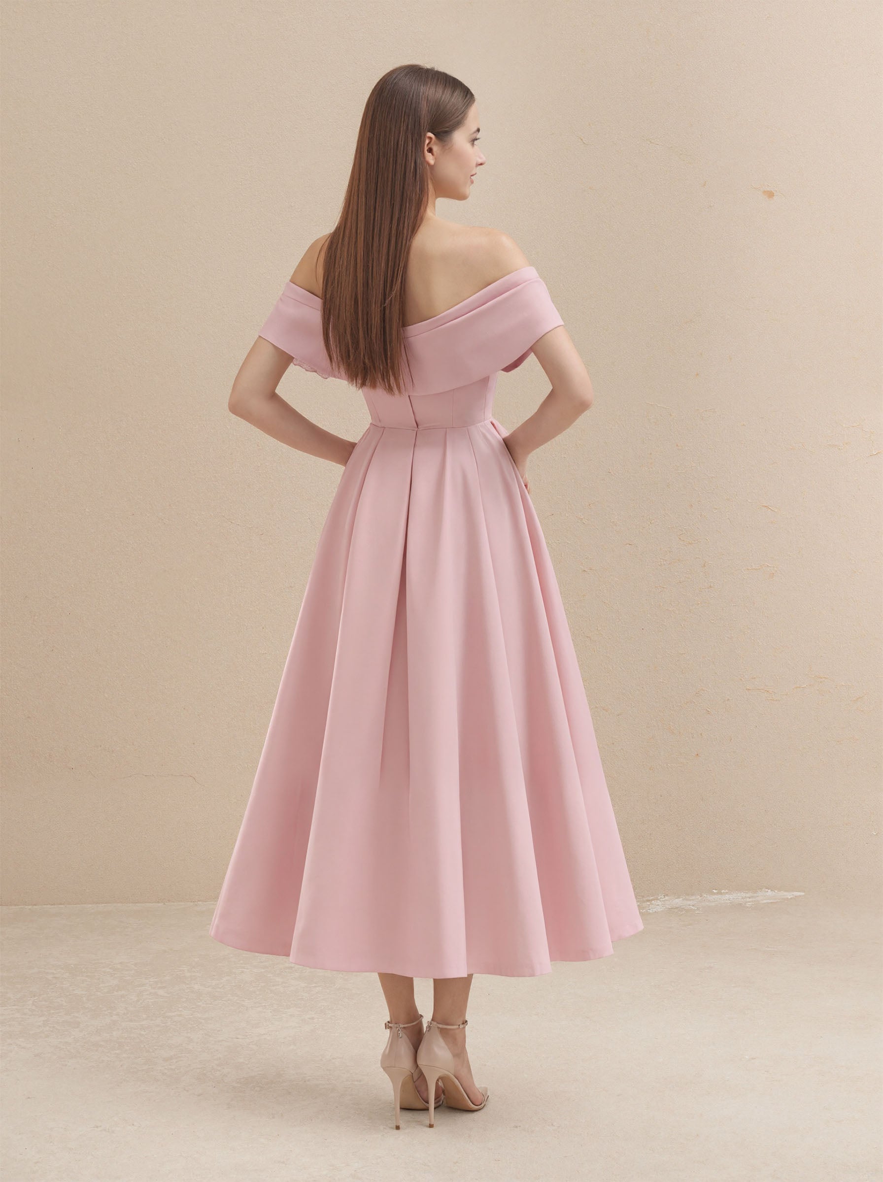 Pink A Line Satin Prom Dress
