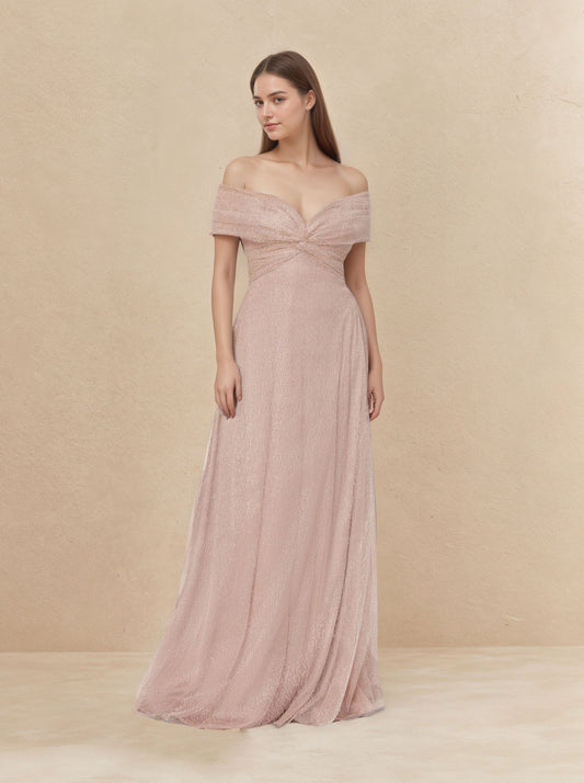 Pink Off Shoulder Dress Prom Formal Dress